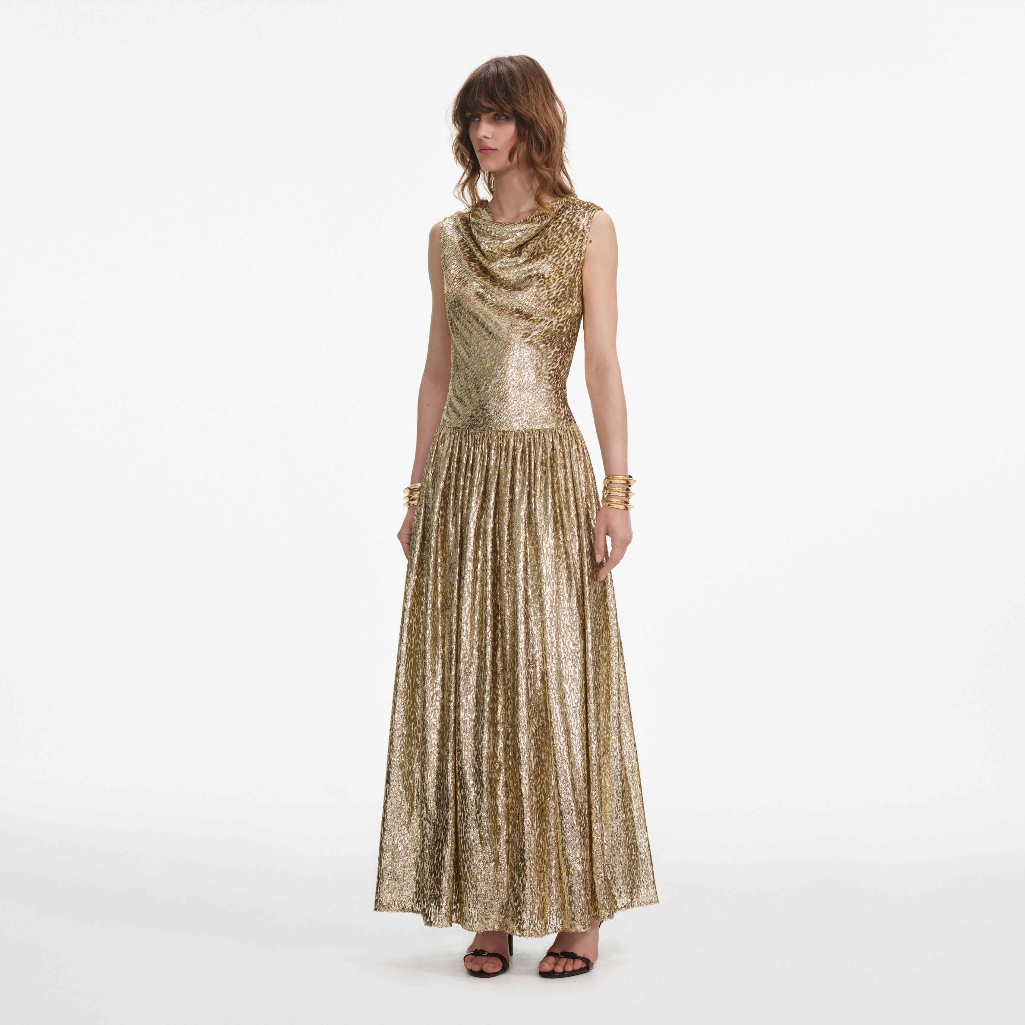 Gold Sleeveless Fil Coupe Maxi Dress - Image 2