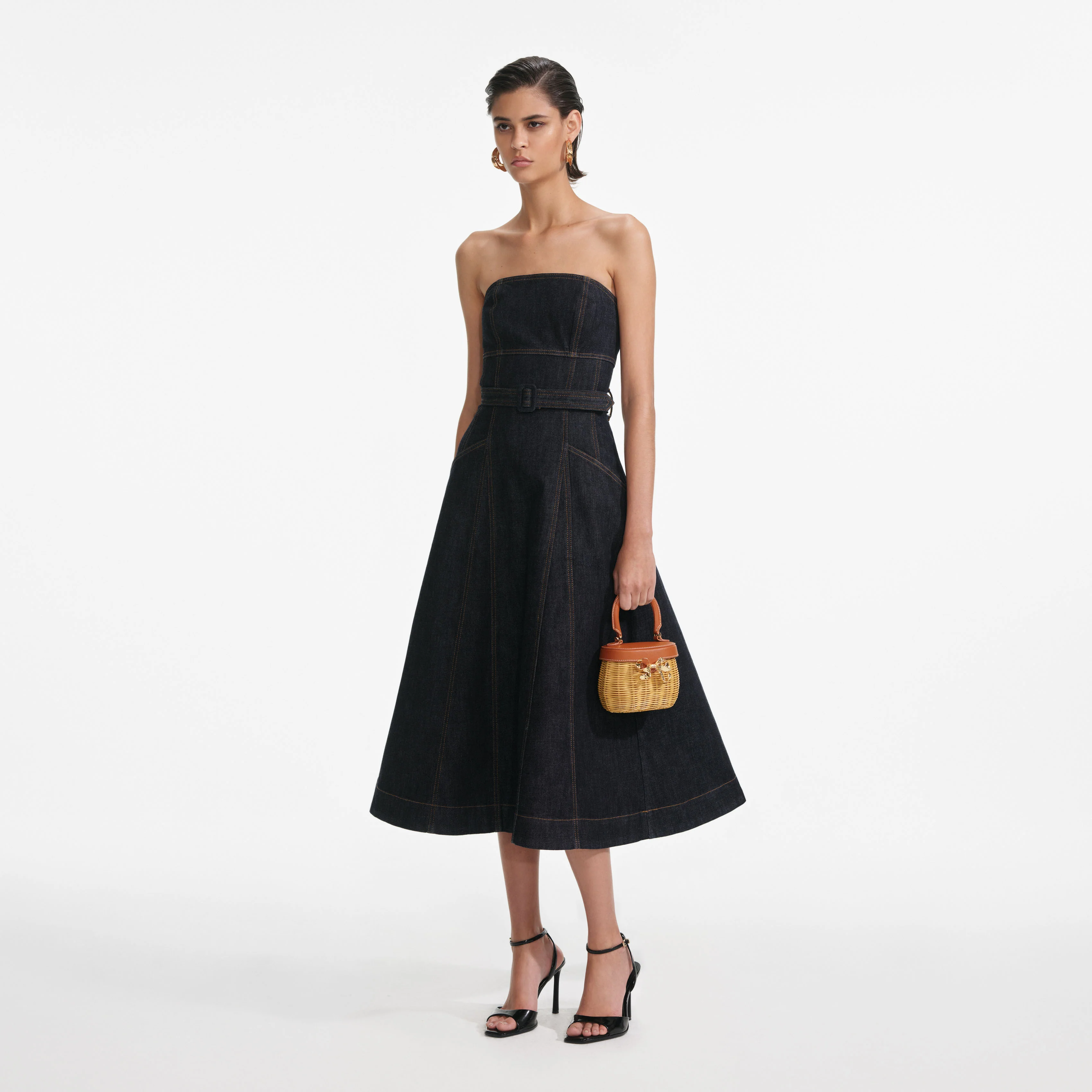 Indigo Denim Bandeau Midi Dress - Image 2