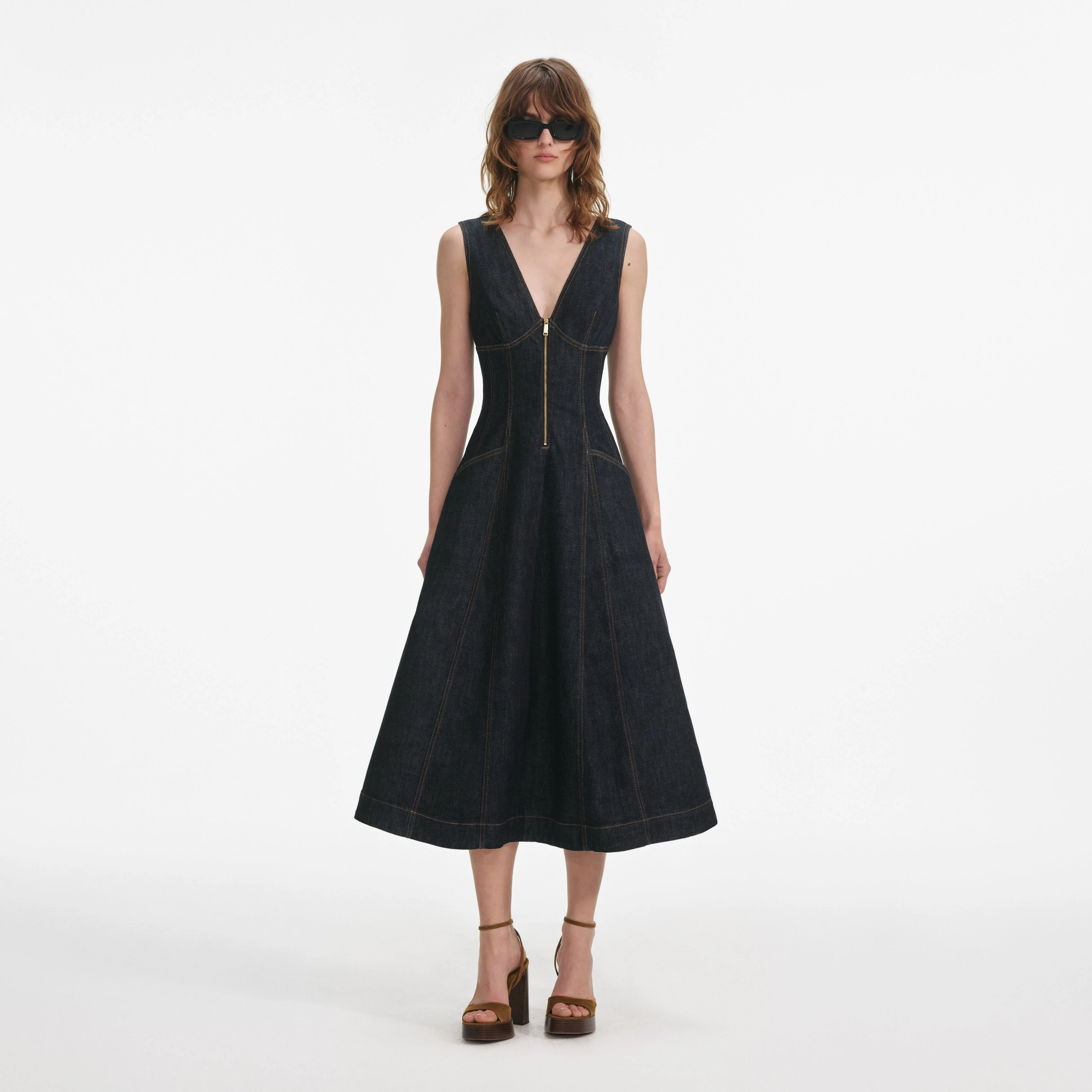 Indigo Denim Midi Dress
