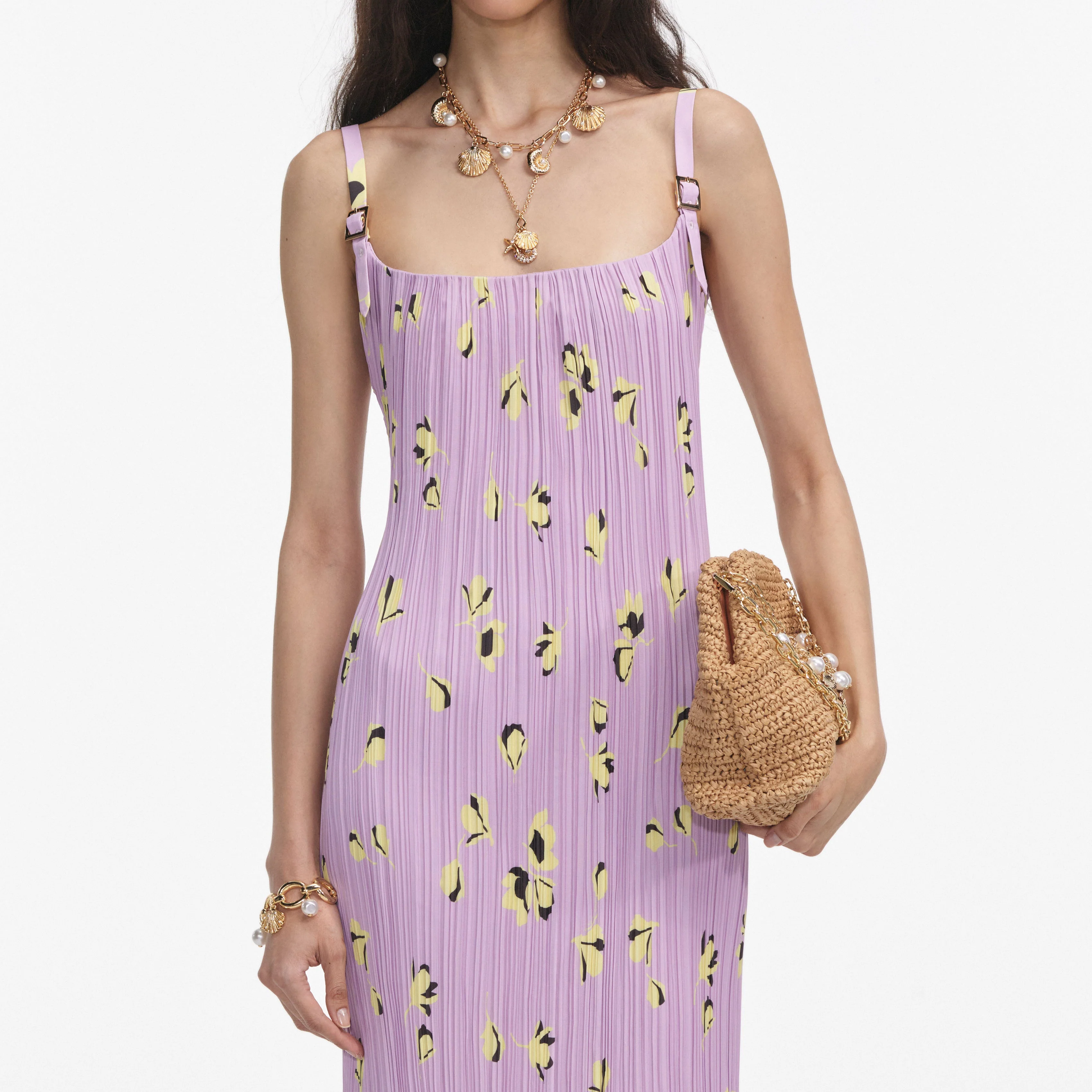 Lilac Floral Plisse Midi Dress - Image 4