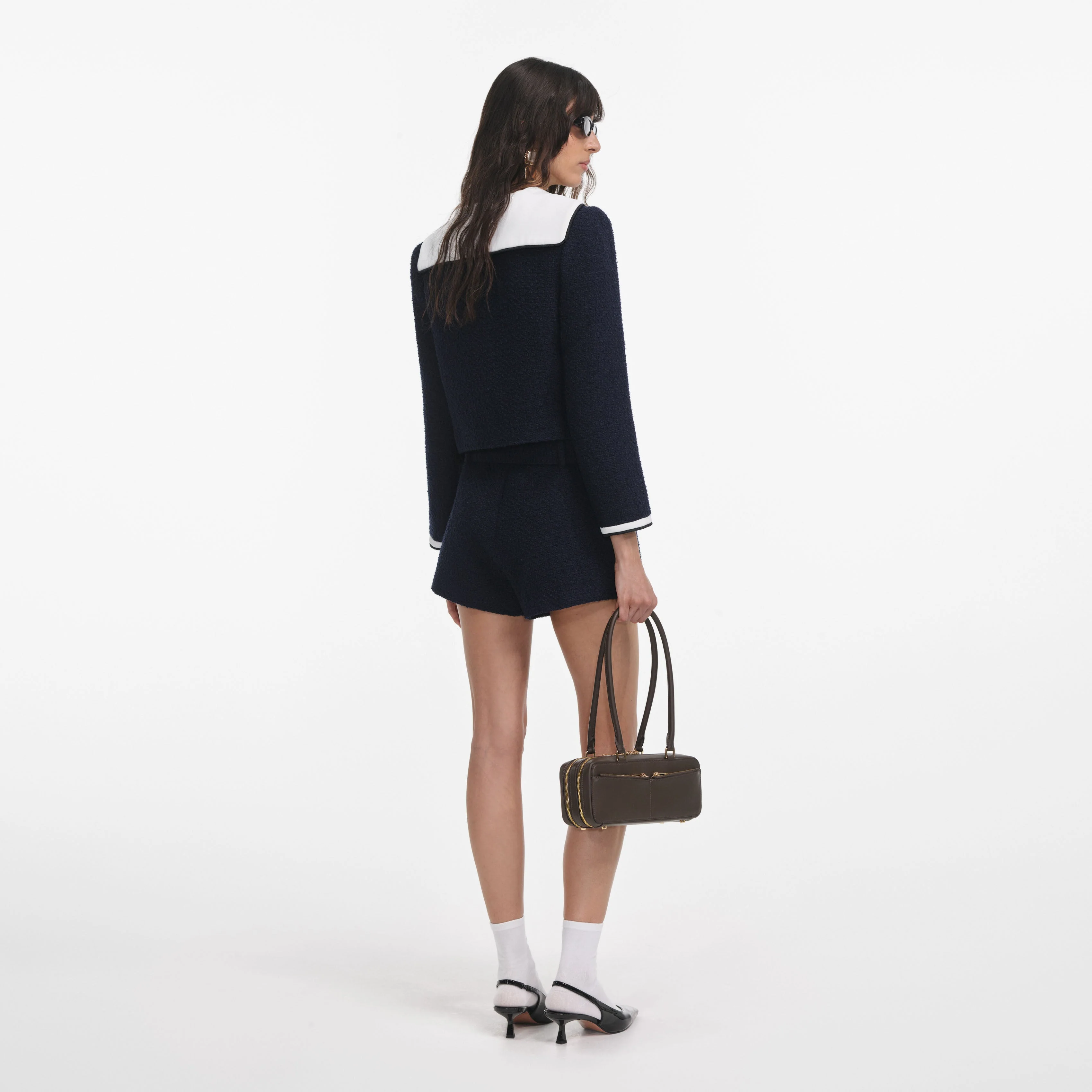 Navy Boucle Contrast Collar Jacket - Image 3