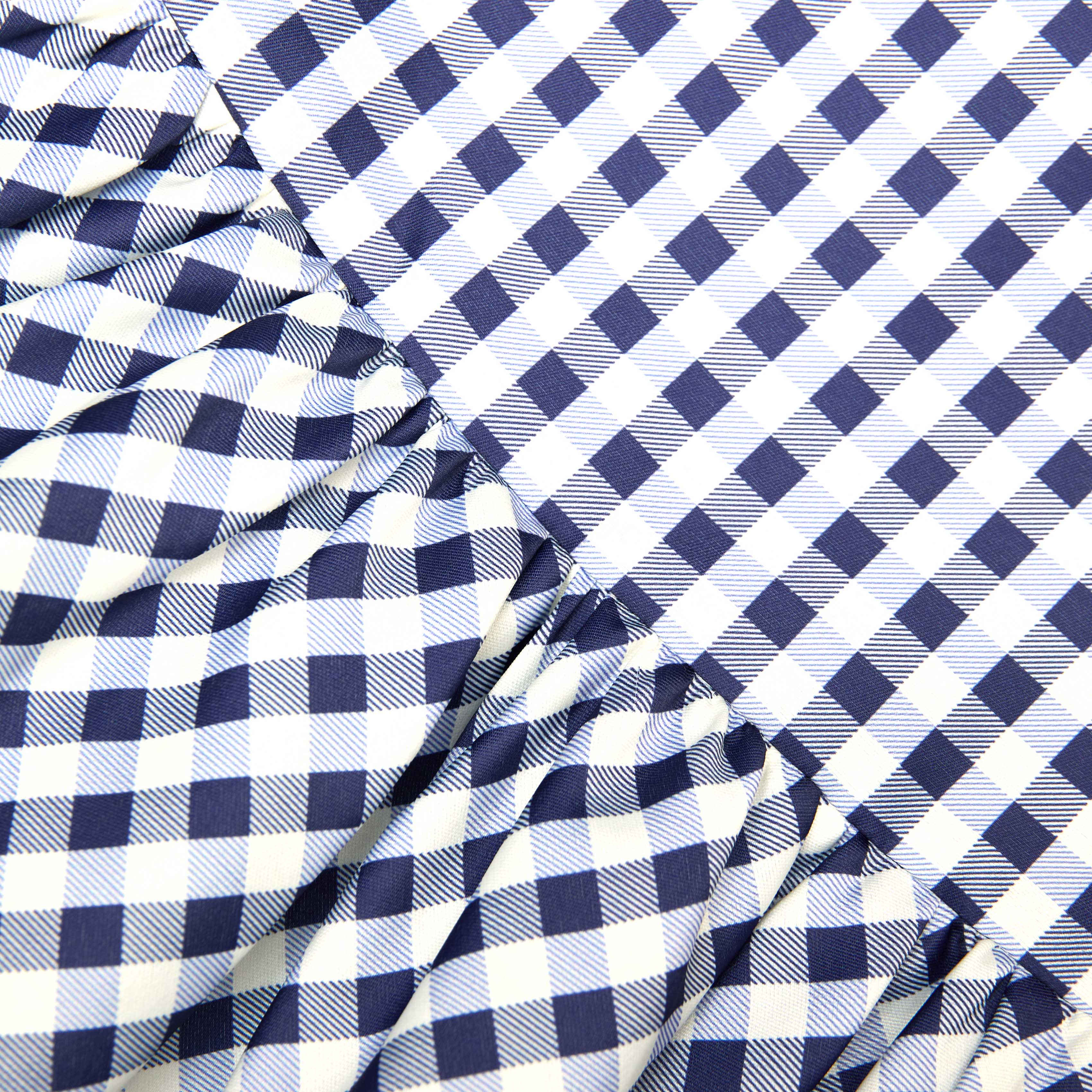 Navy Gingham Taffeta Dress - Image 4