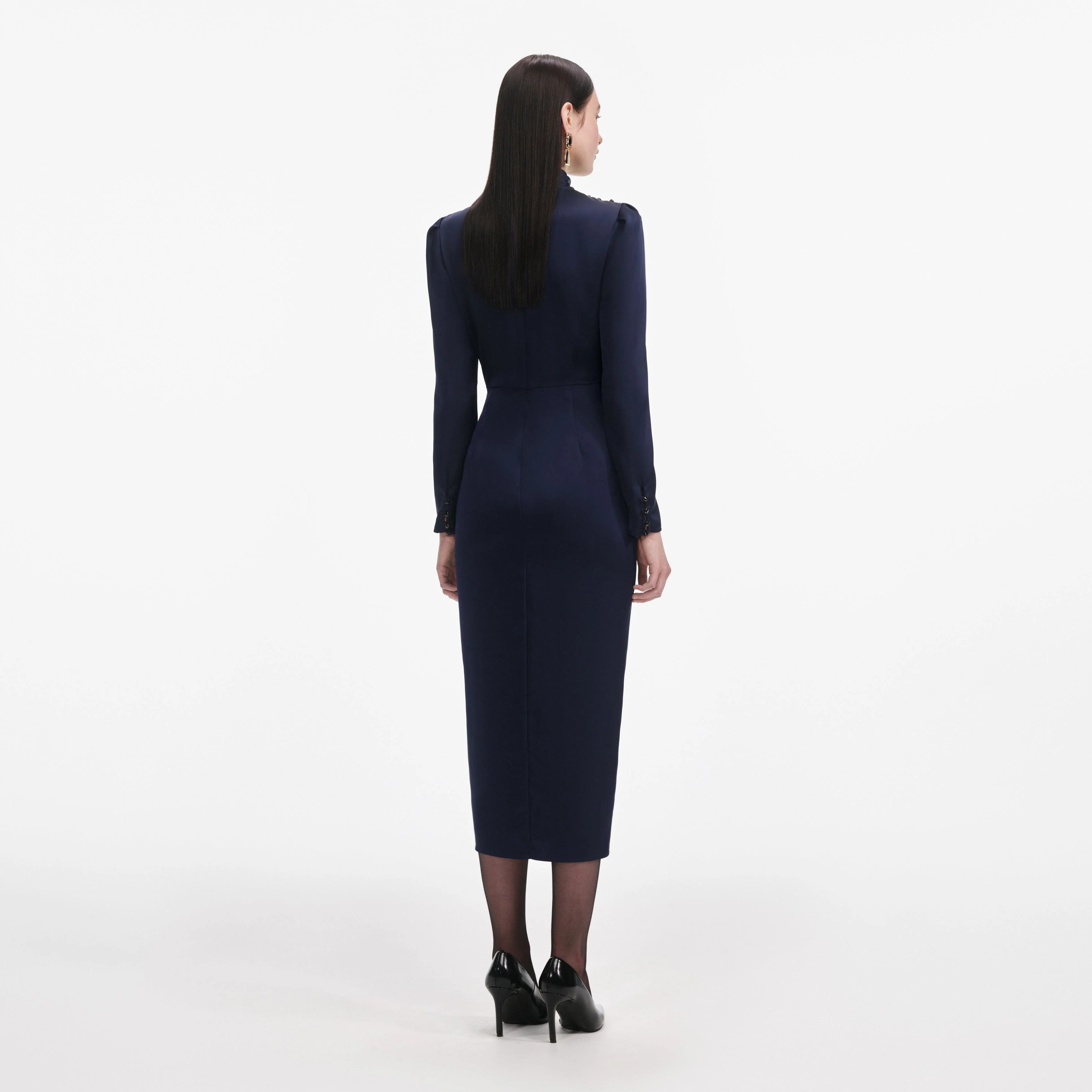 Navy Satin Midi Dress - Image 3