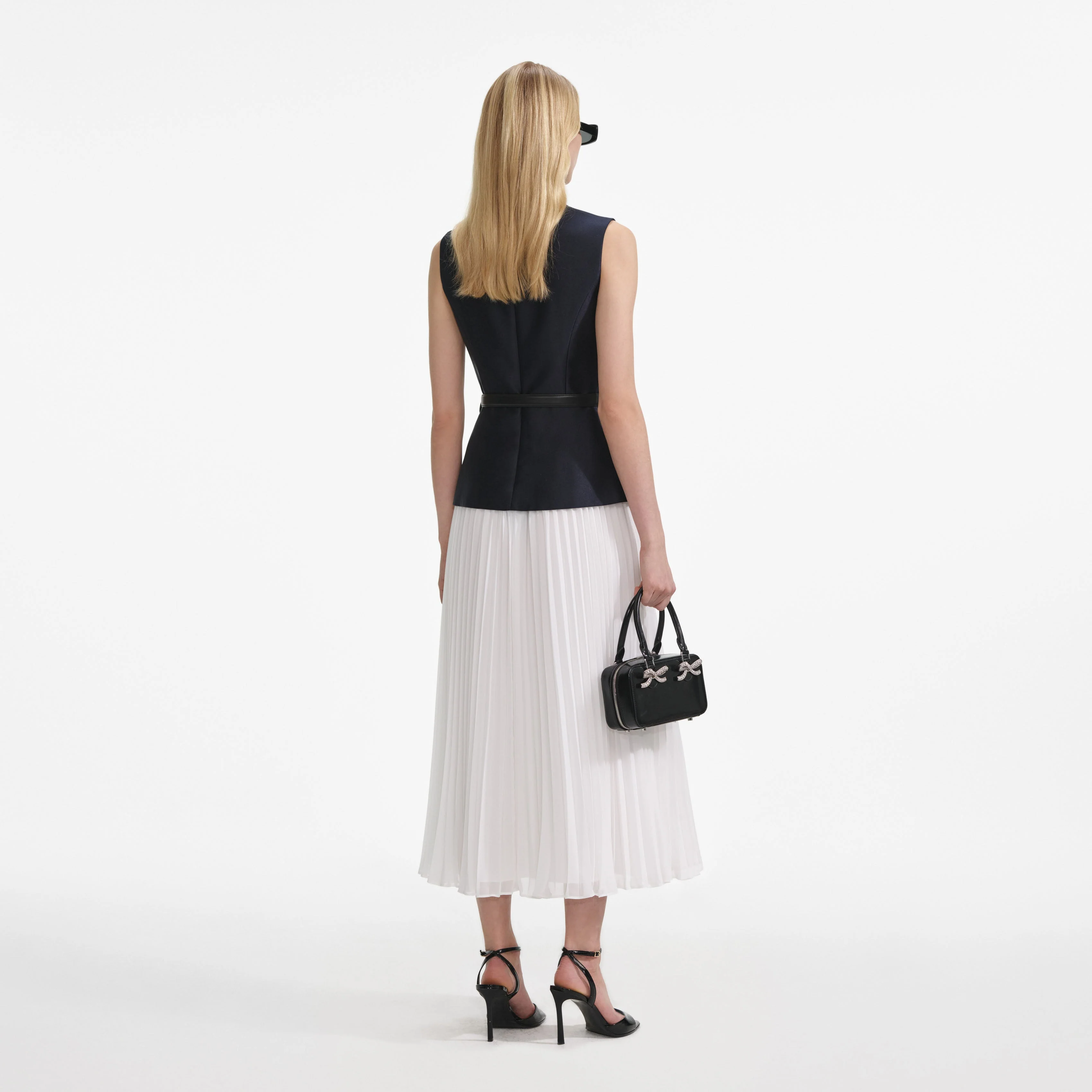 Navy Taffeta Midi Dress - Image 3