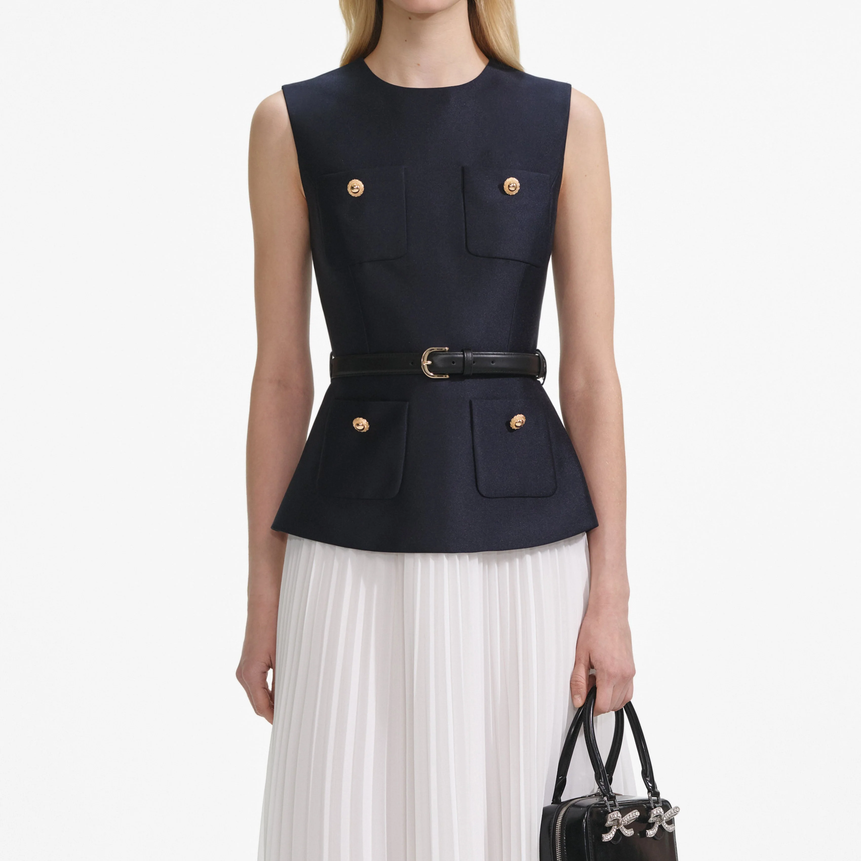 Navy Taffeta Midi Dress - Image 4