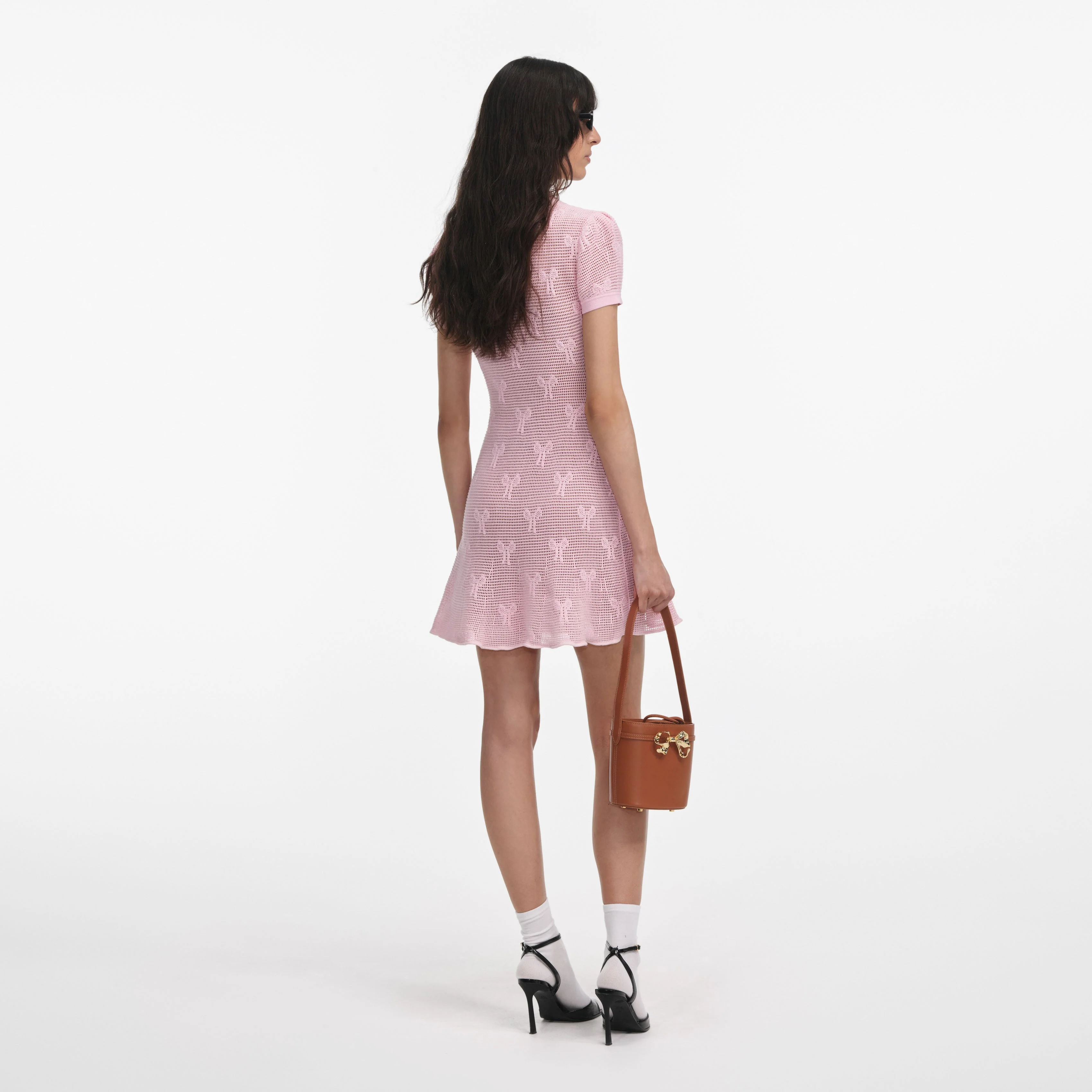 Pink Bow Crochet Crystal Trim Mini Dress - Image 3