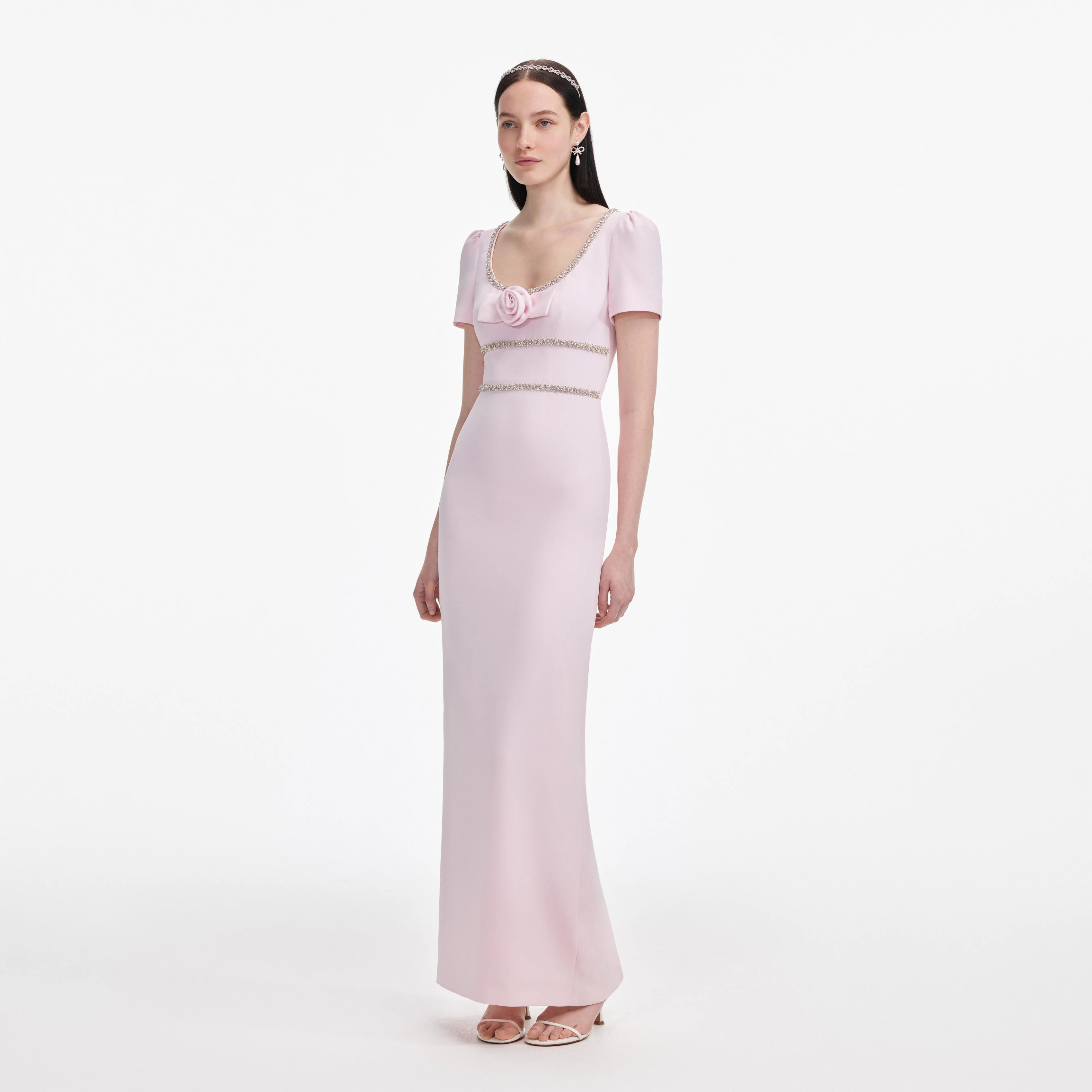 Pink Crepe Crystal Trim Maxi Dress - Image 2
