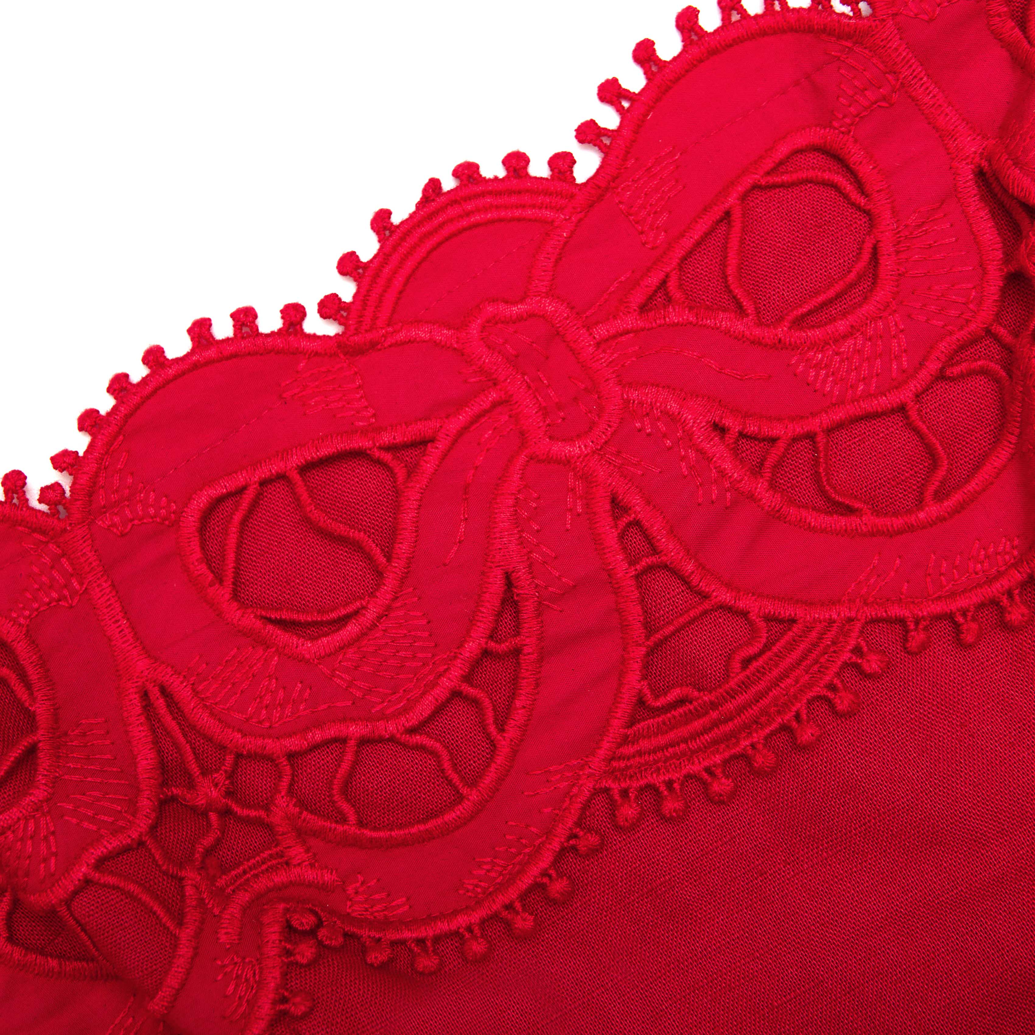 Red Linen Lace Insert Mini Dress - Image 5