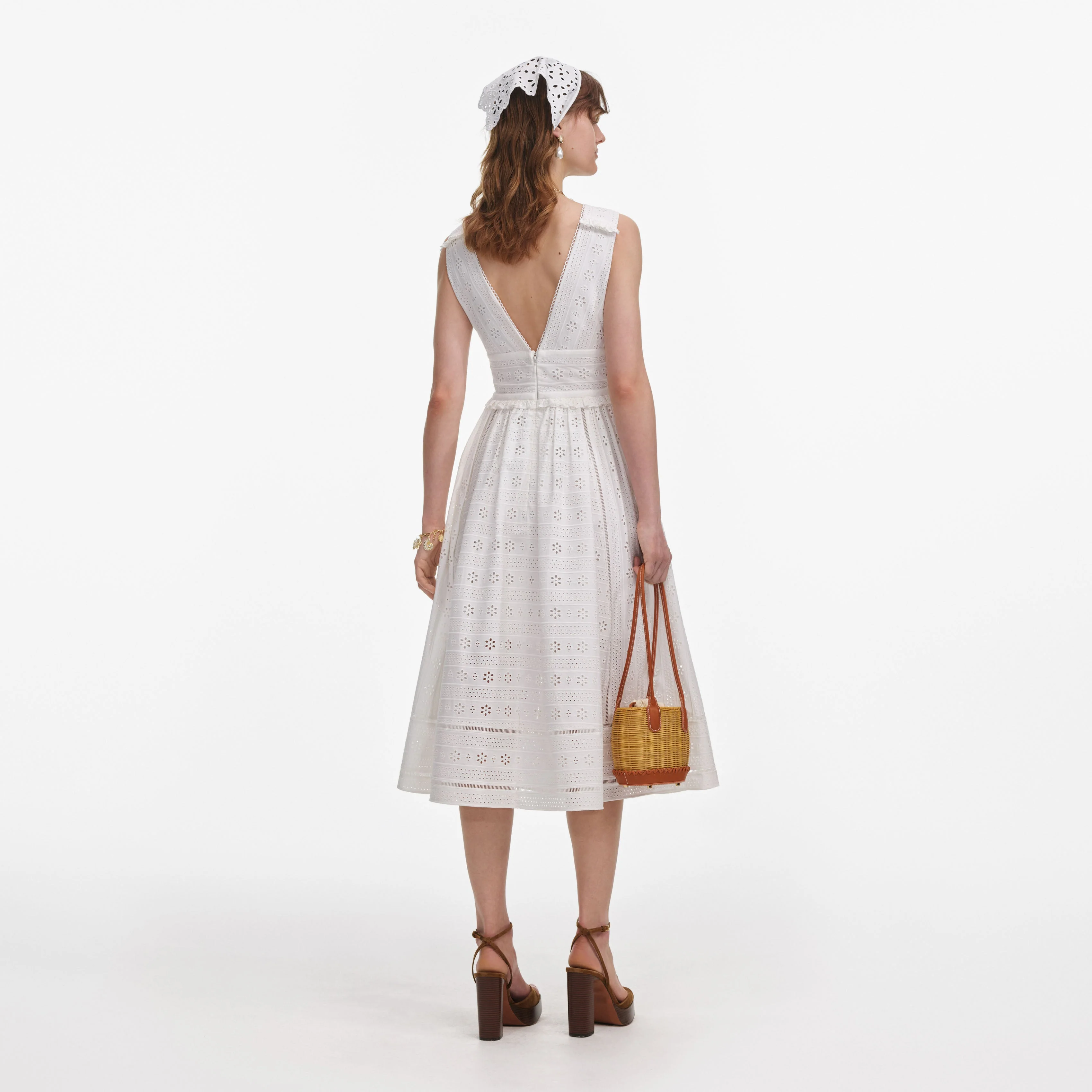 White Cotton Broderie Midi Dress - Image 3