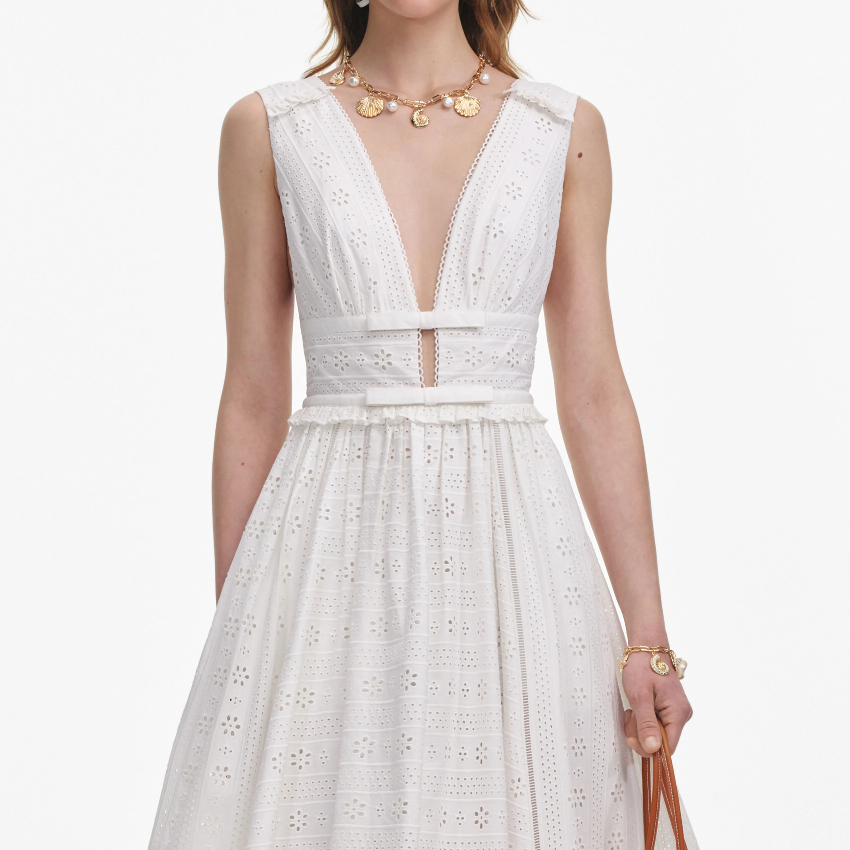 White Cotton Broderie Midi Dress - Image 4