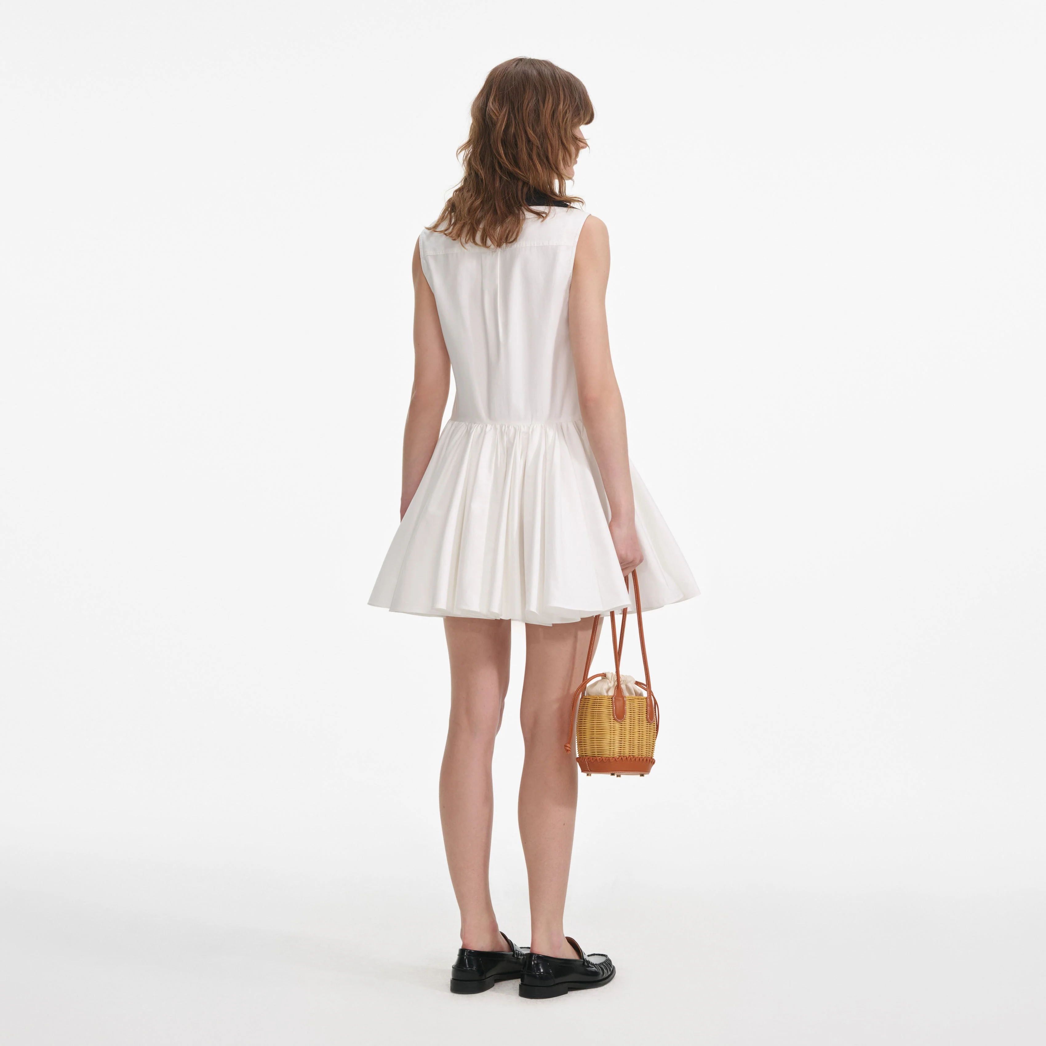 White Cotton Contrast Collar Mini Dress - Image 3