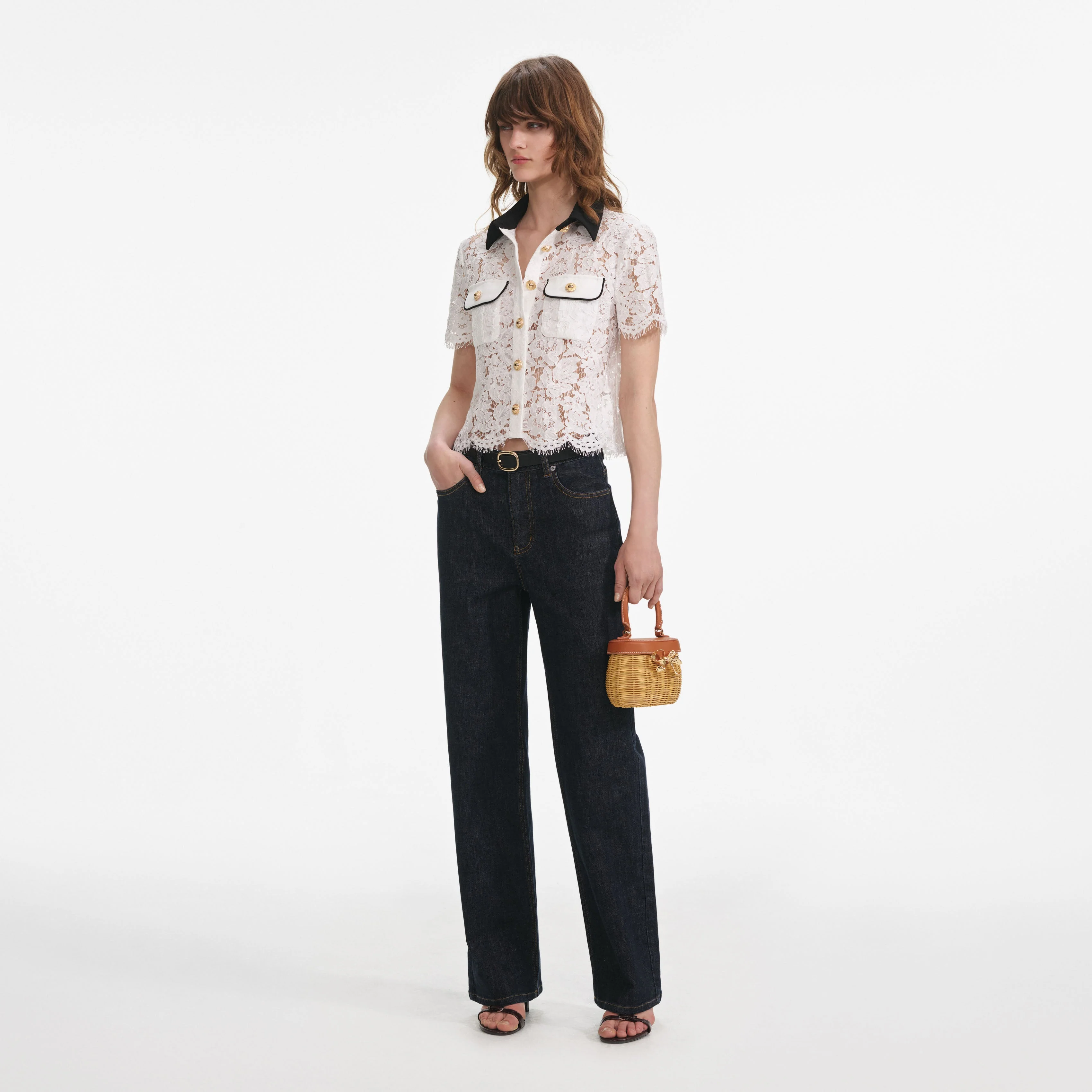 White Lace Contrast Collar Top - Image 2