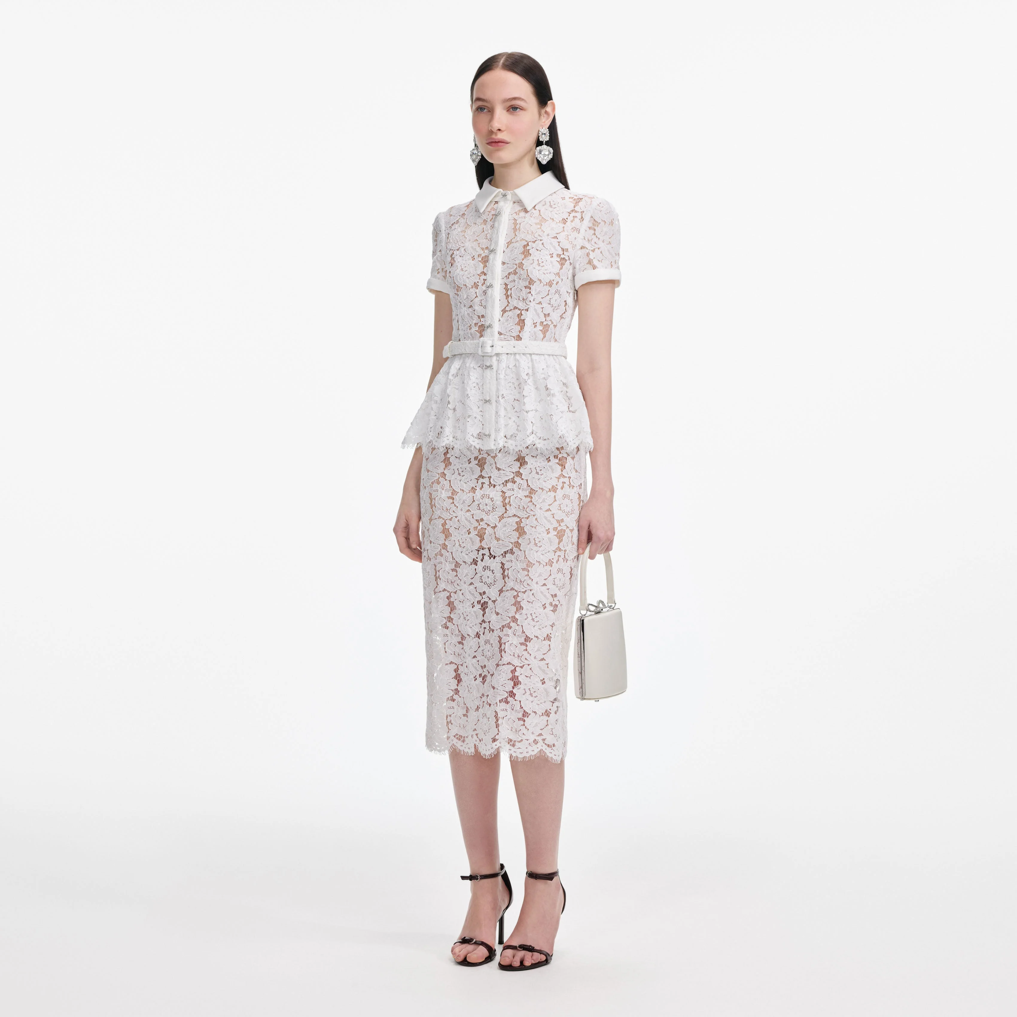 White Lace Peplum Midi Dress - Image 2