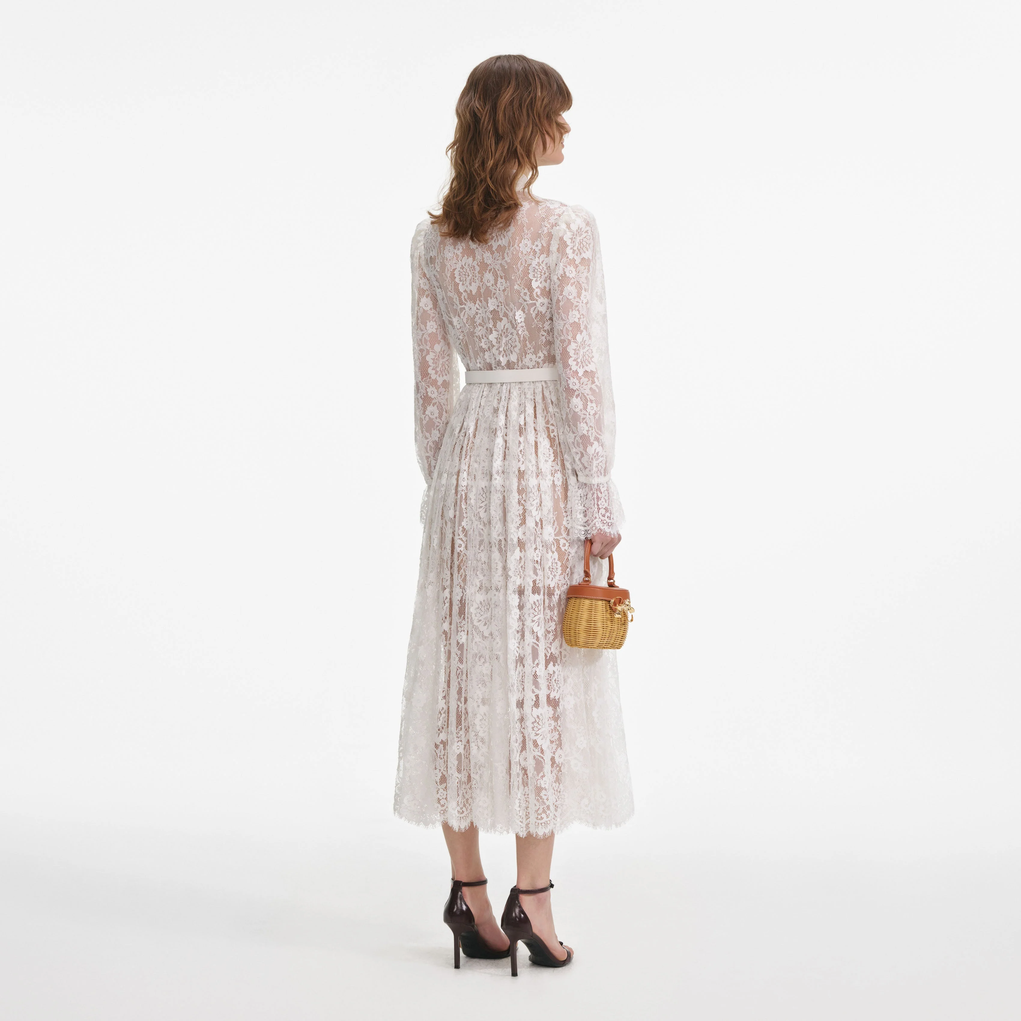 White Lace Tie Neck Midi Dress - Image 3
