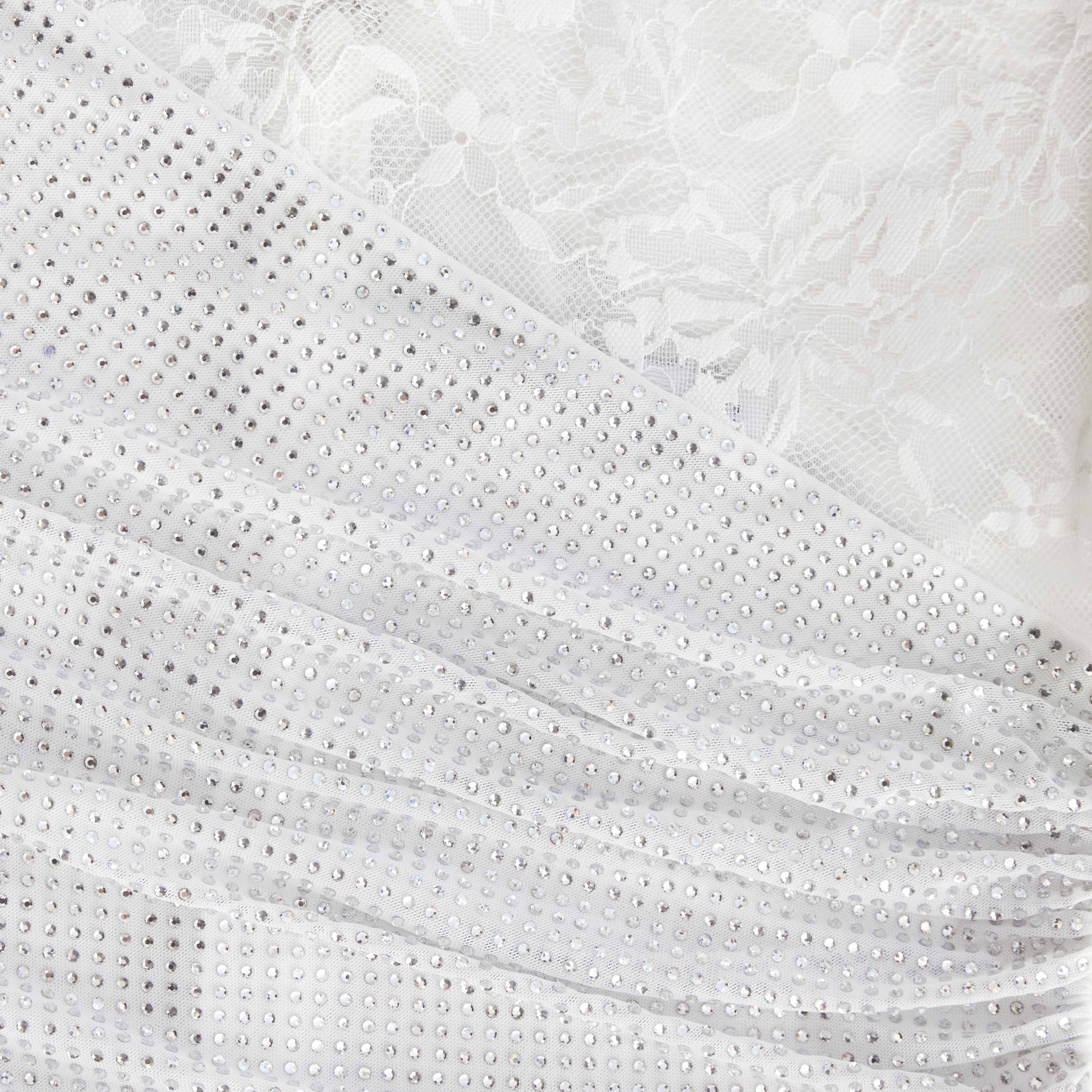 White Rhinestone Lace Sleeves Maxi Dress - Image 5