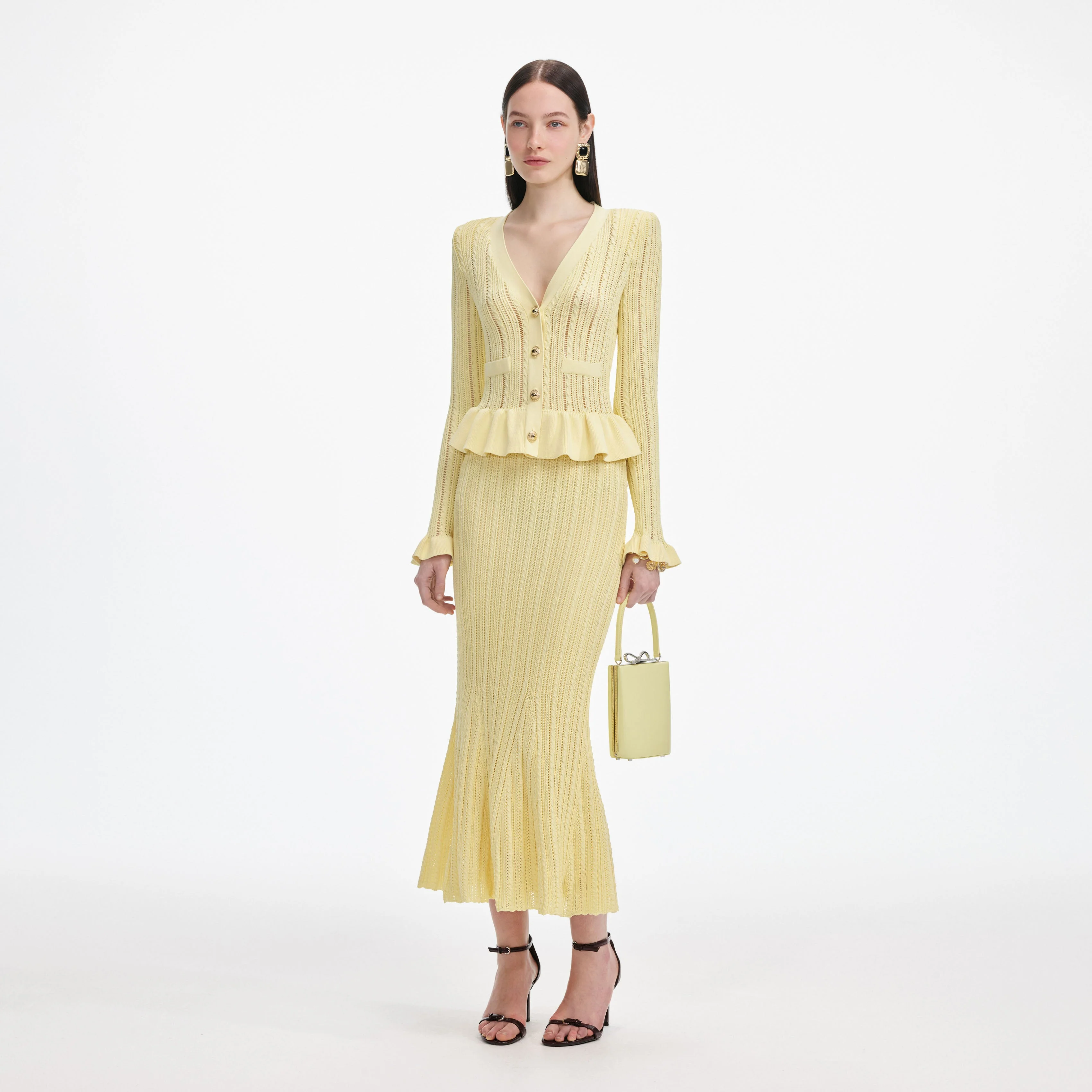 Yellow Knit Peplum Midi Dress - Image 2