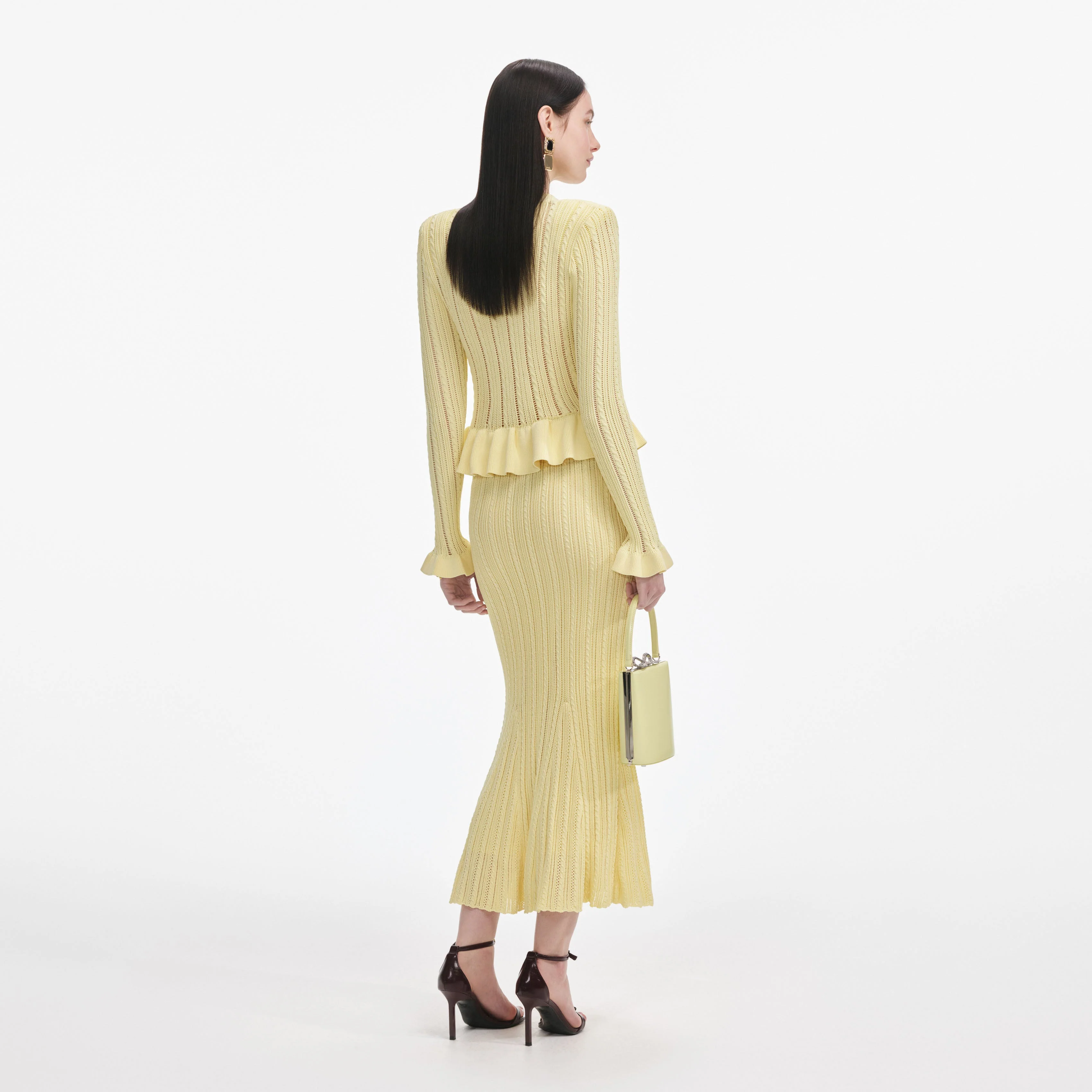 Yellow Knit Peplum Midi Dress - Image 3