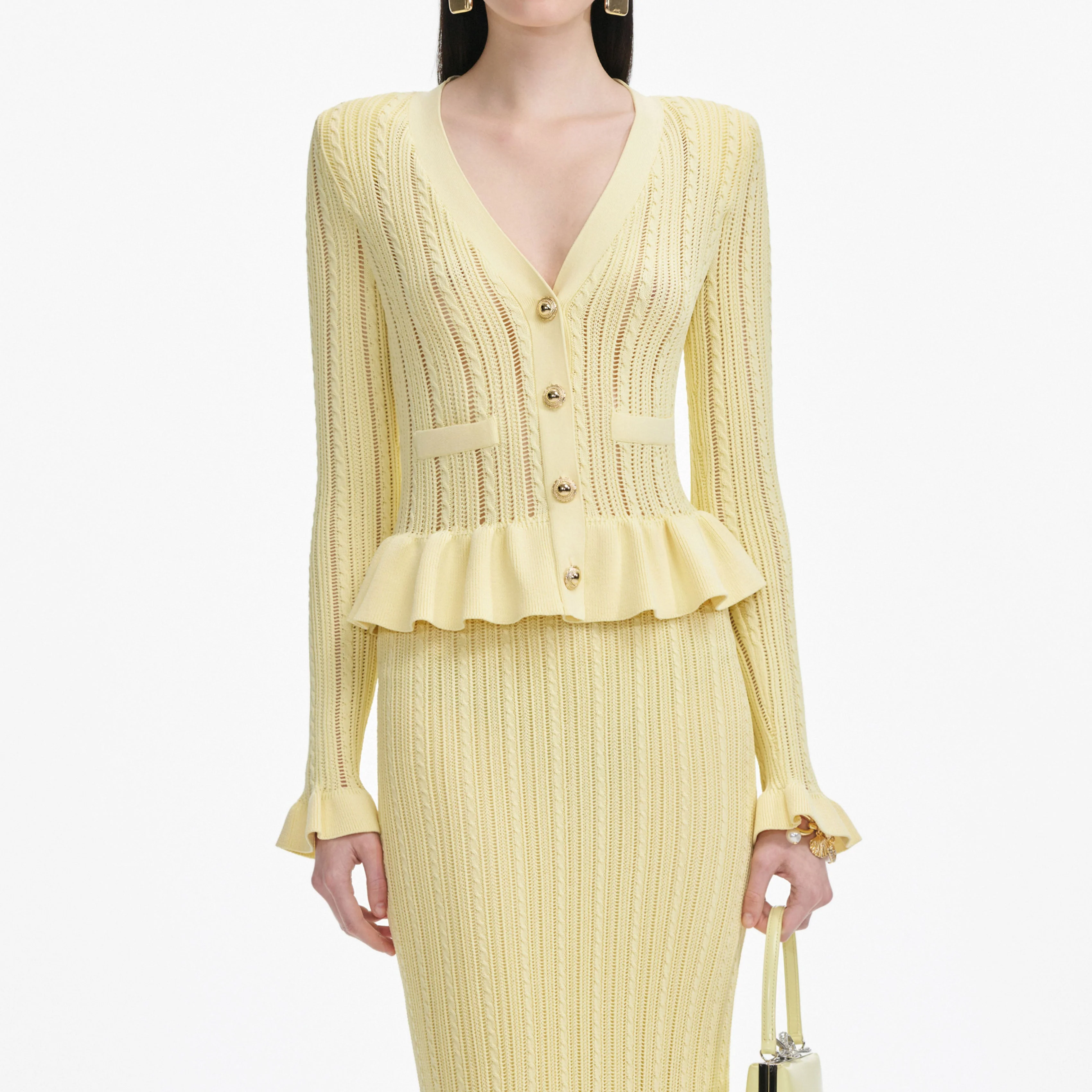 Yellow Knit Peplum Midi Dress - Image 4