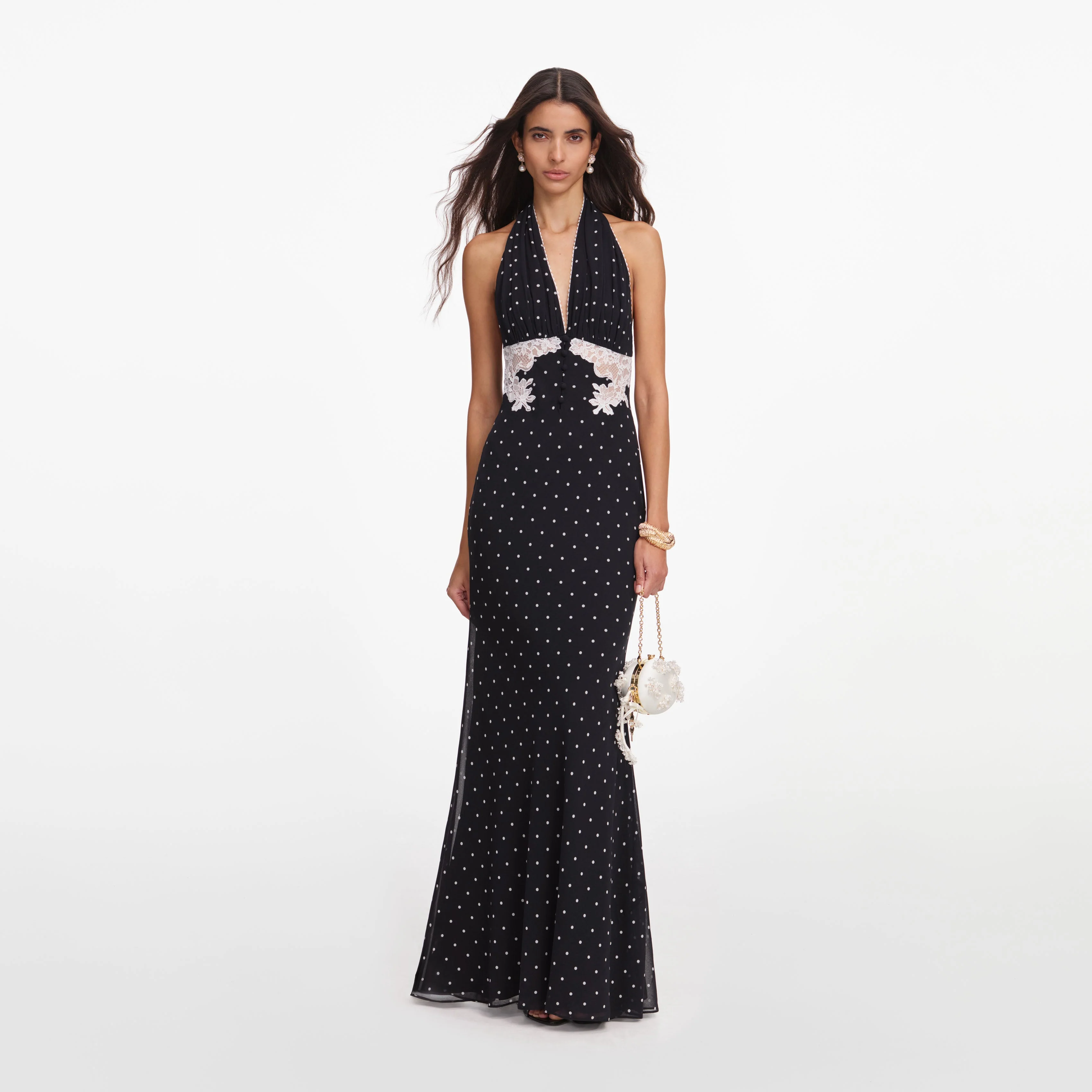 Black Polka Dot Halter Neck Maxi Dress