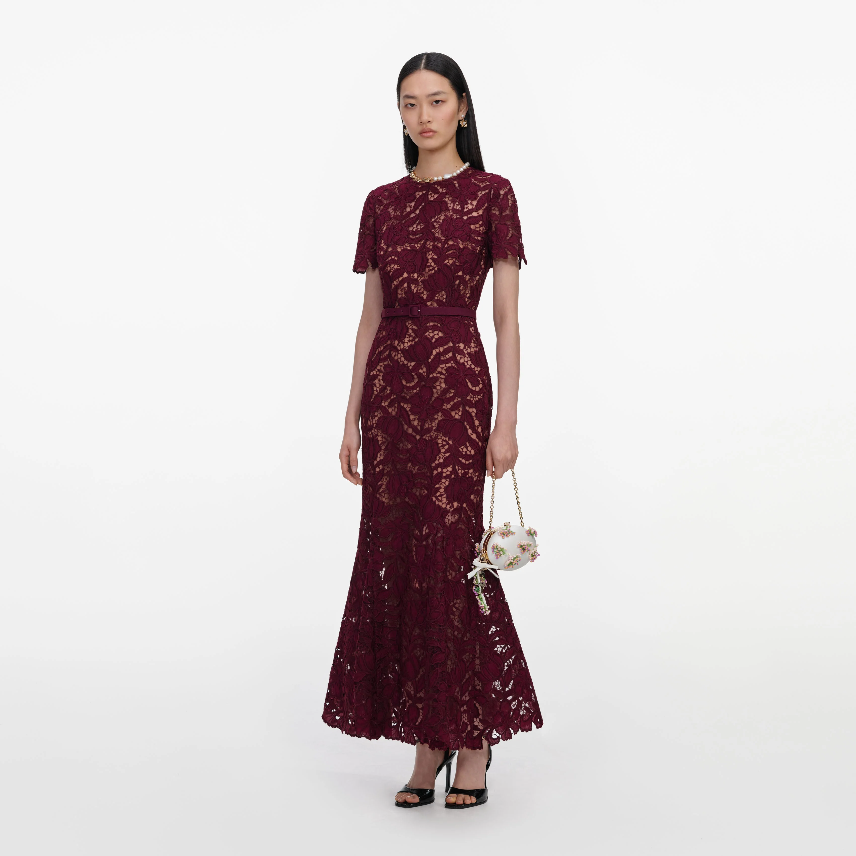 Burgundy Lace Midi Dress - Image 2
