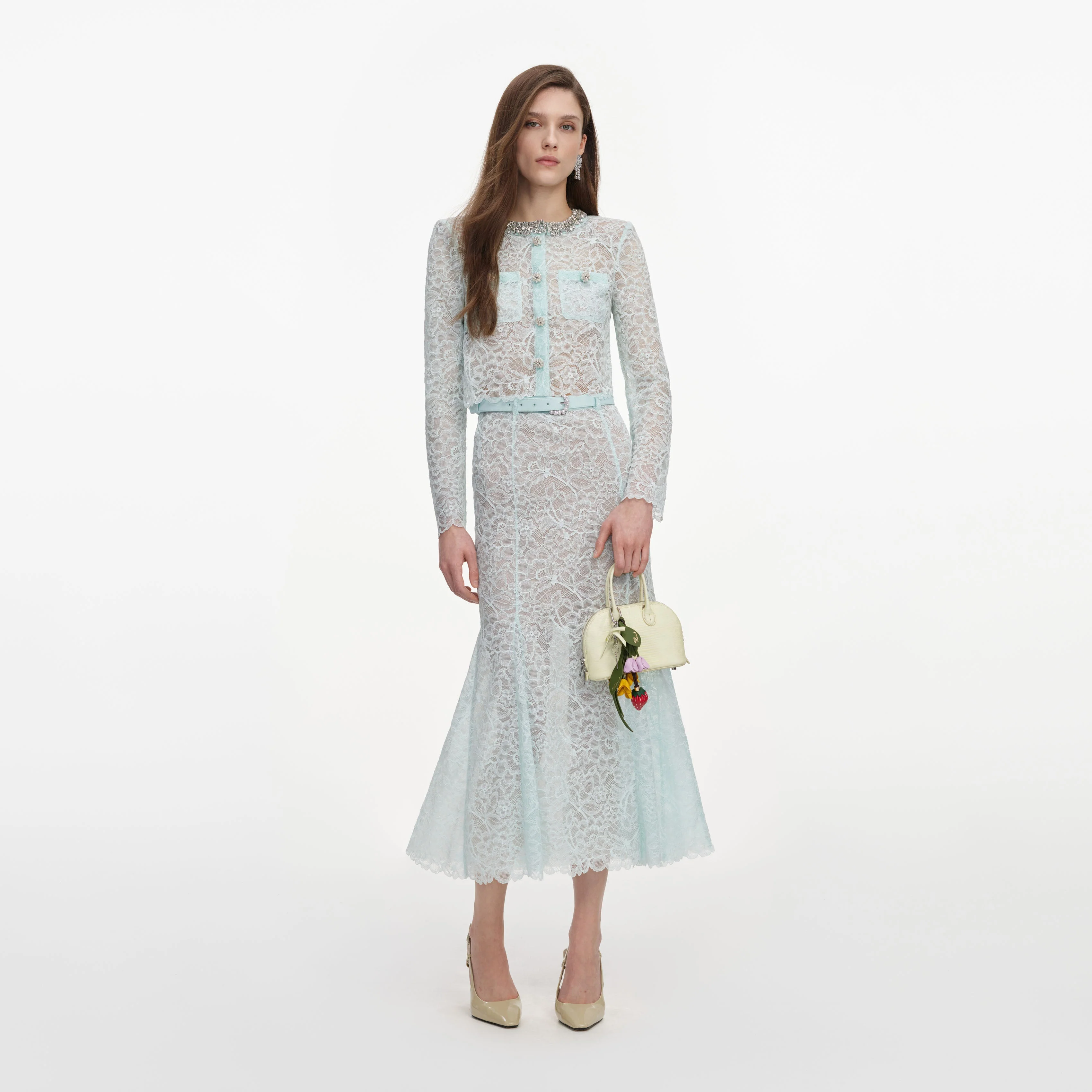 Mint Lace Midi Skirt