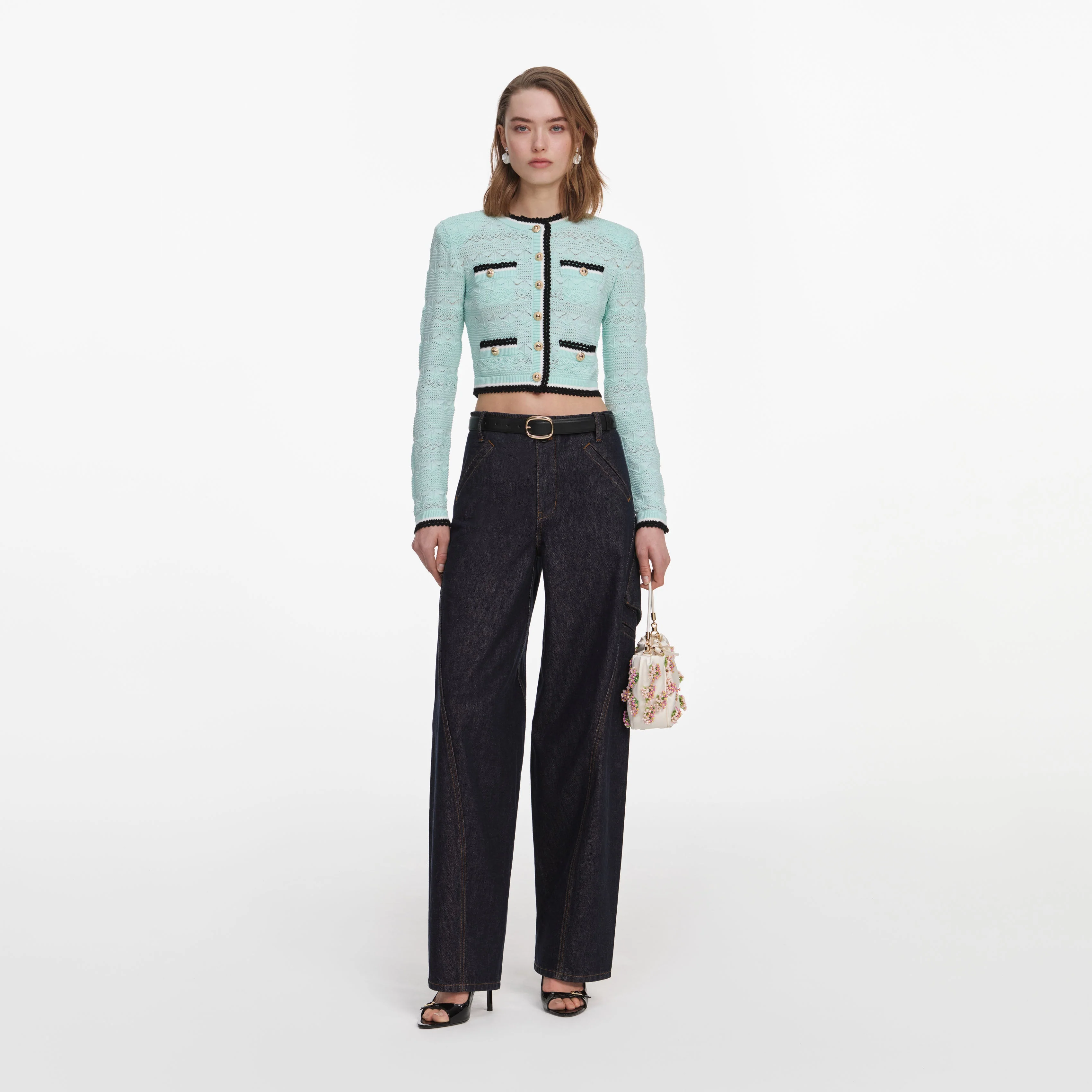 Mint Pointelle Knit Cardigan