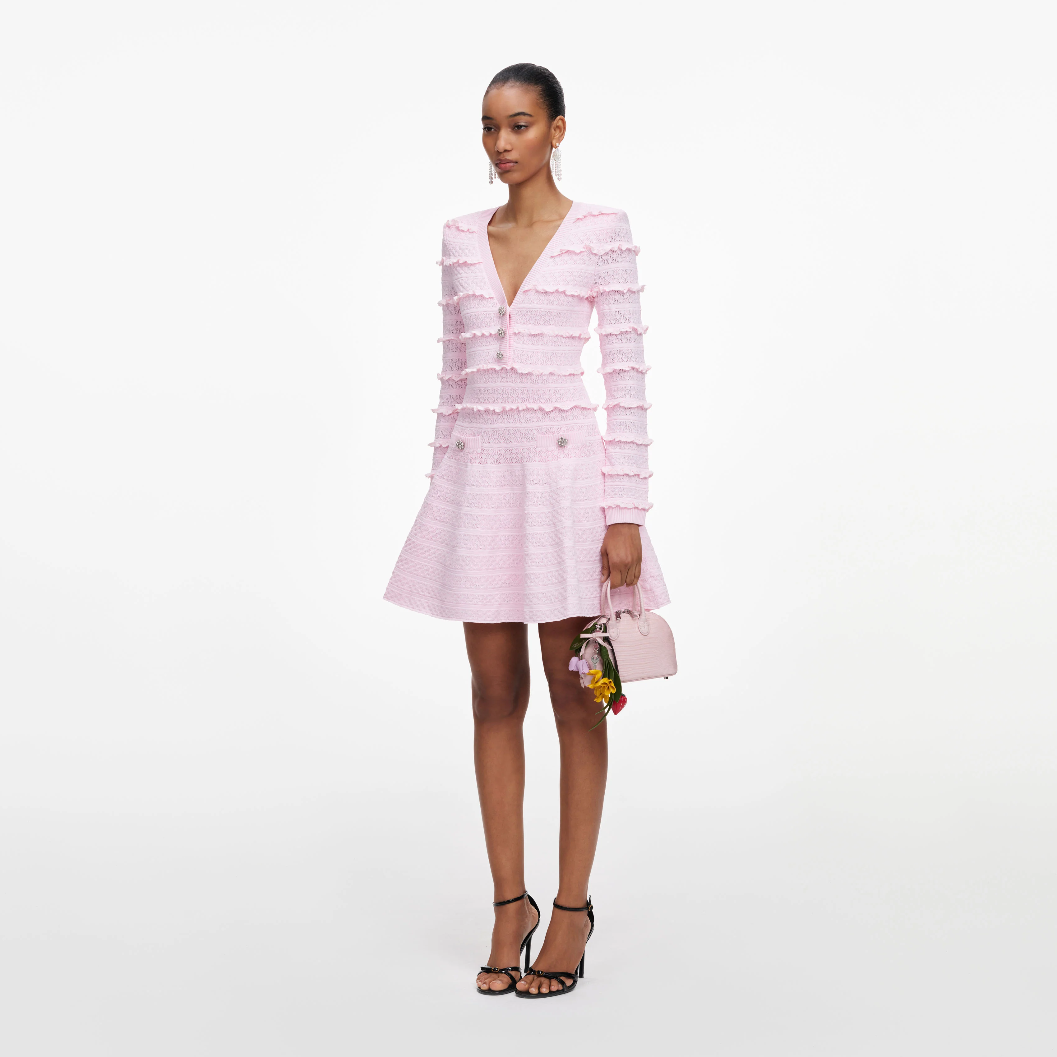Pink Pointelle Diamante Knit Mini Dress - Image 2