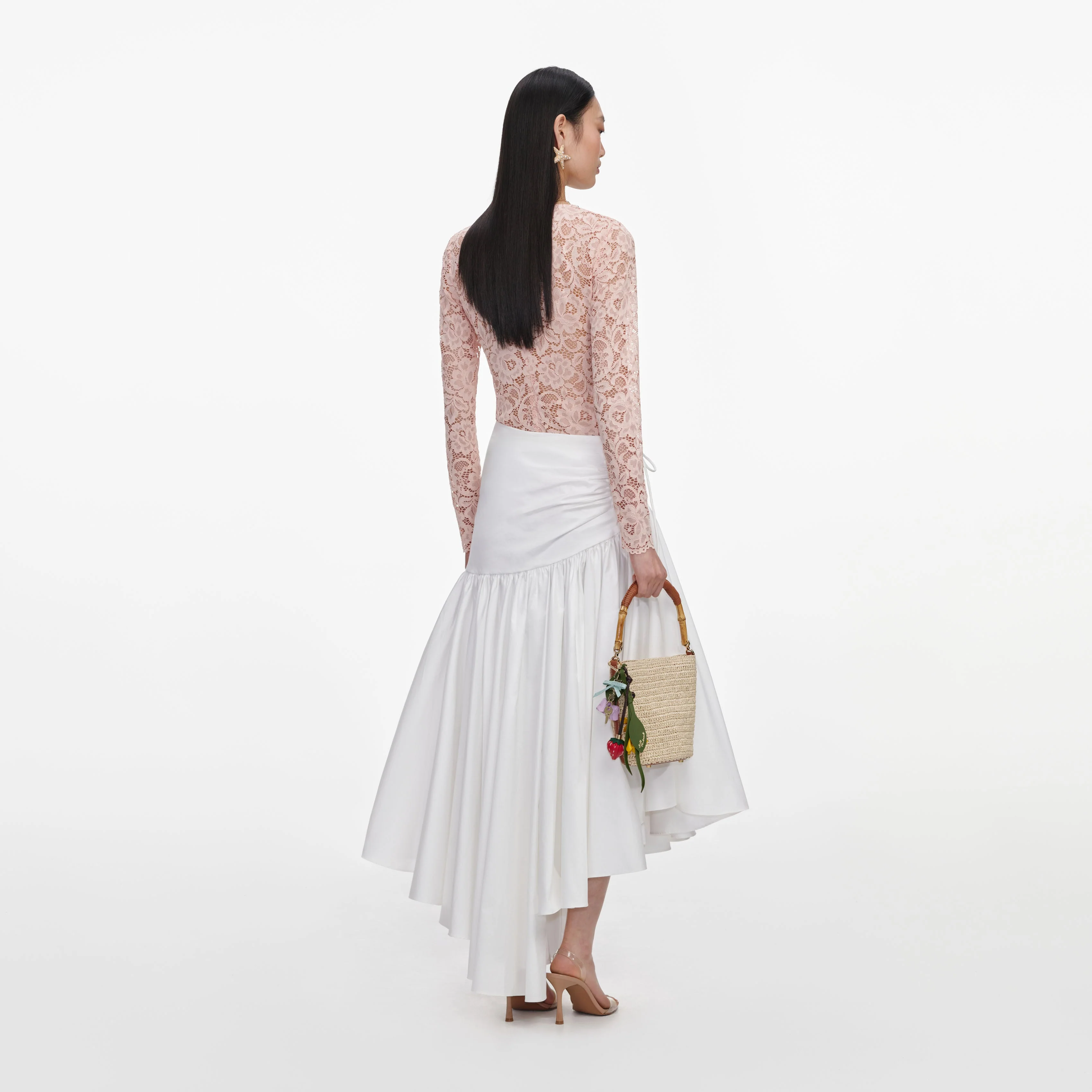 White Cotton Asymmetric Midi Skirt - Image 3