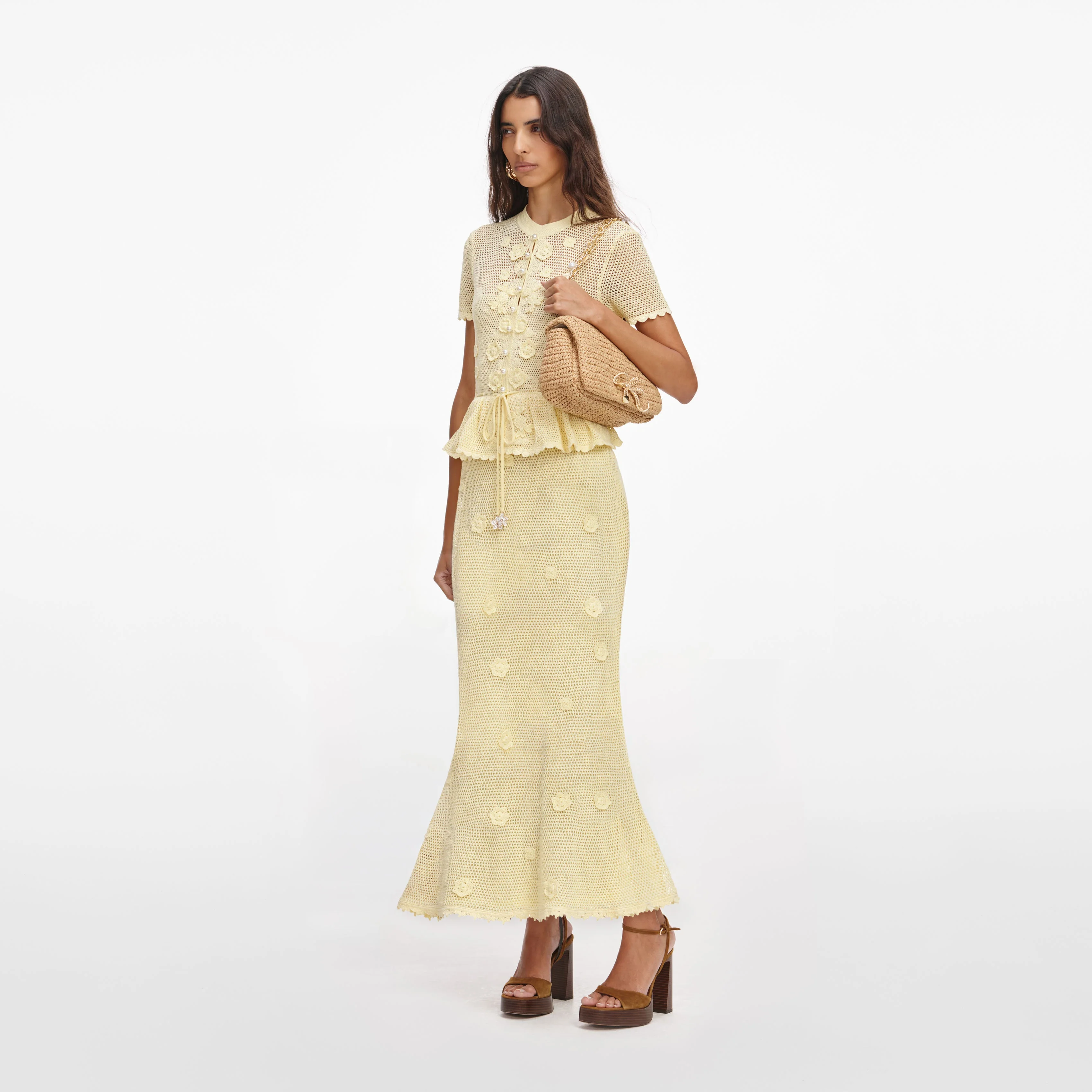 Yellow Floral Crochet Midi Dress - Image 2