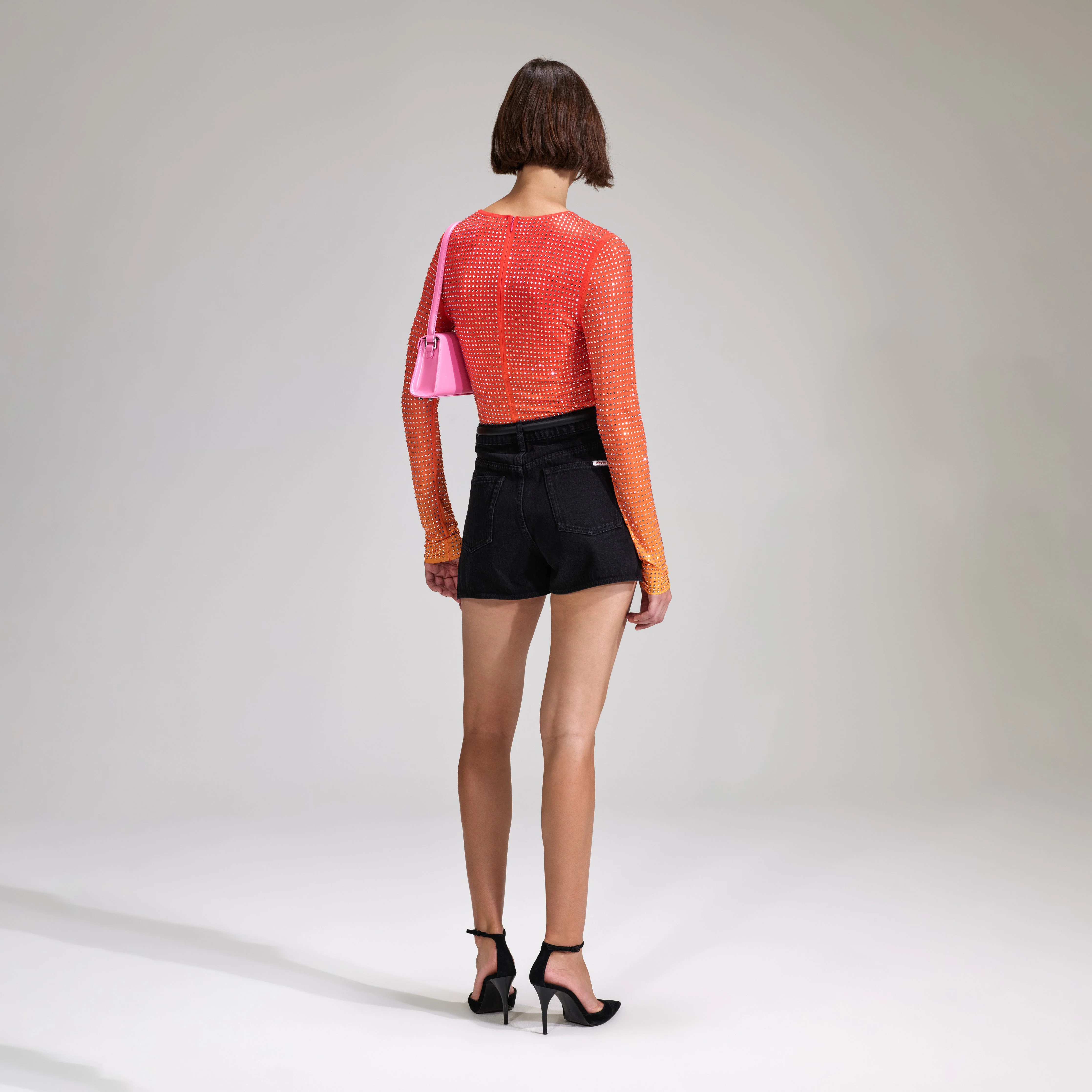 Pink Rhinestone Mesh Keyhole Top - Image 3