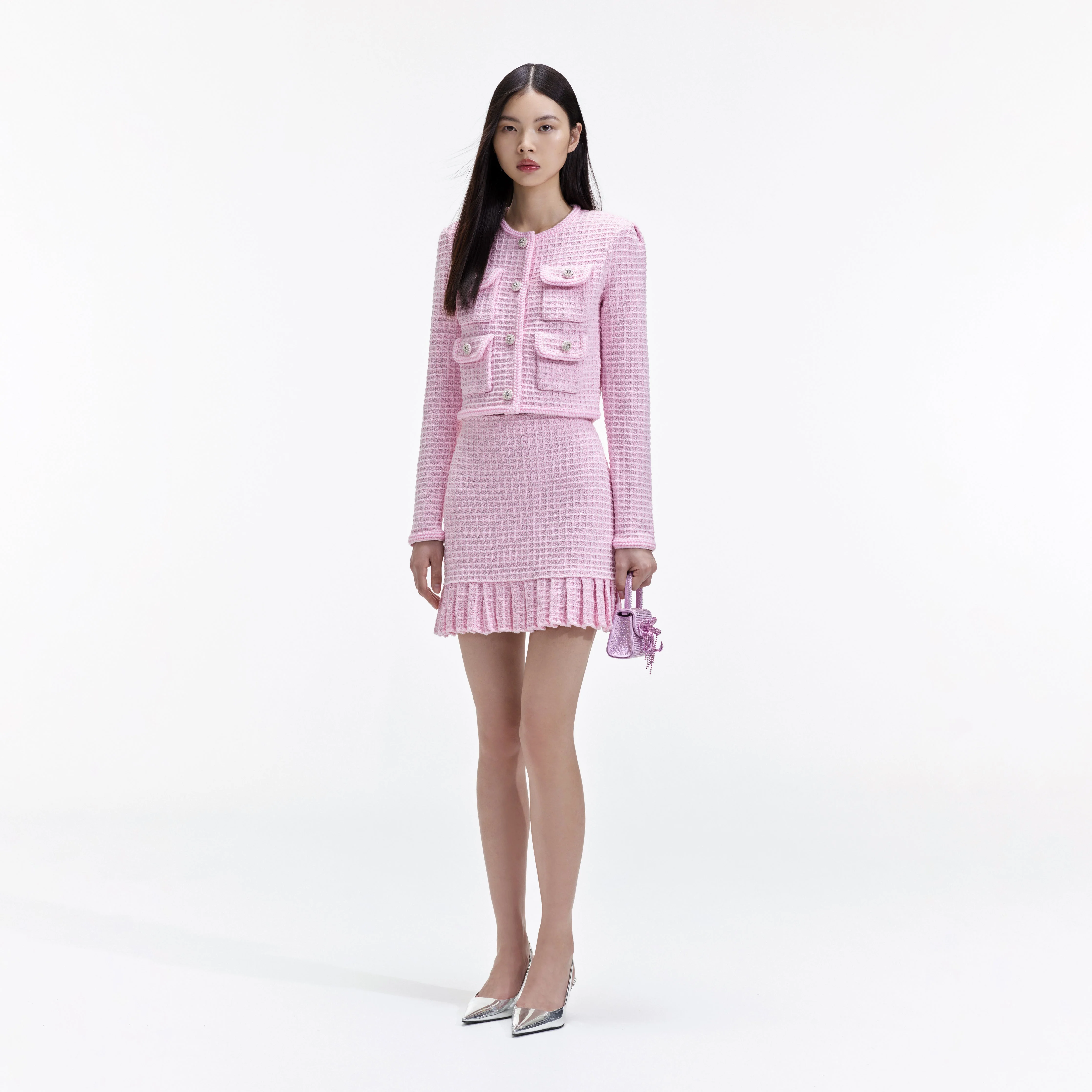 Pink Sequin Textured Knit Jacket - Image 2