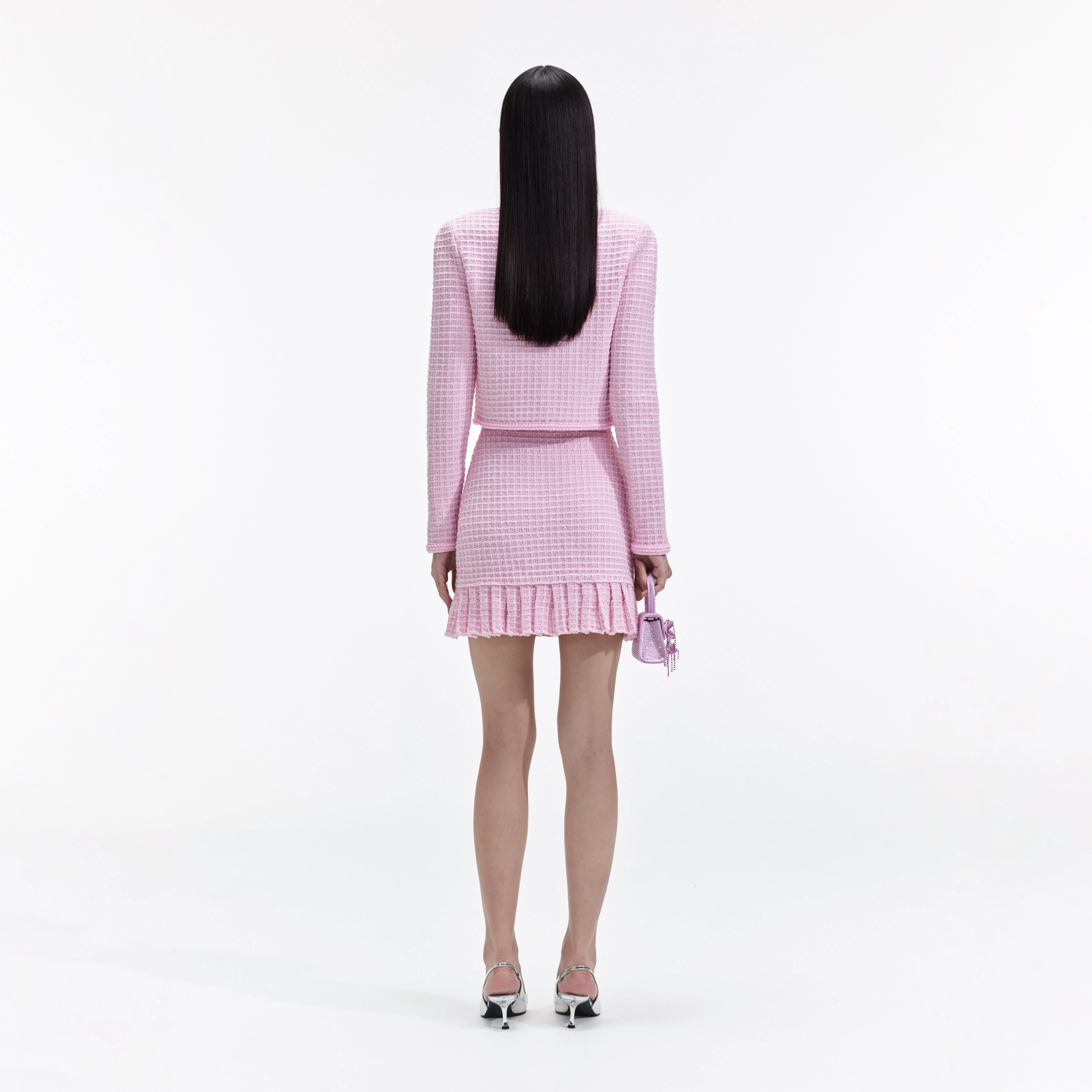 Pink Sequin Textured Knit Jacket - Image 3