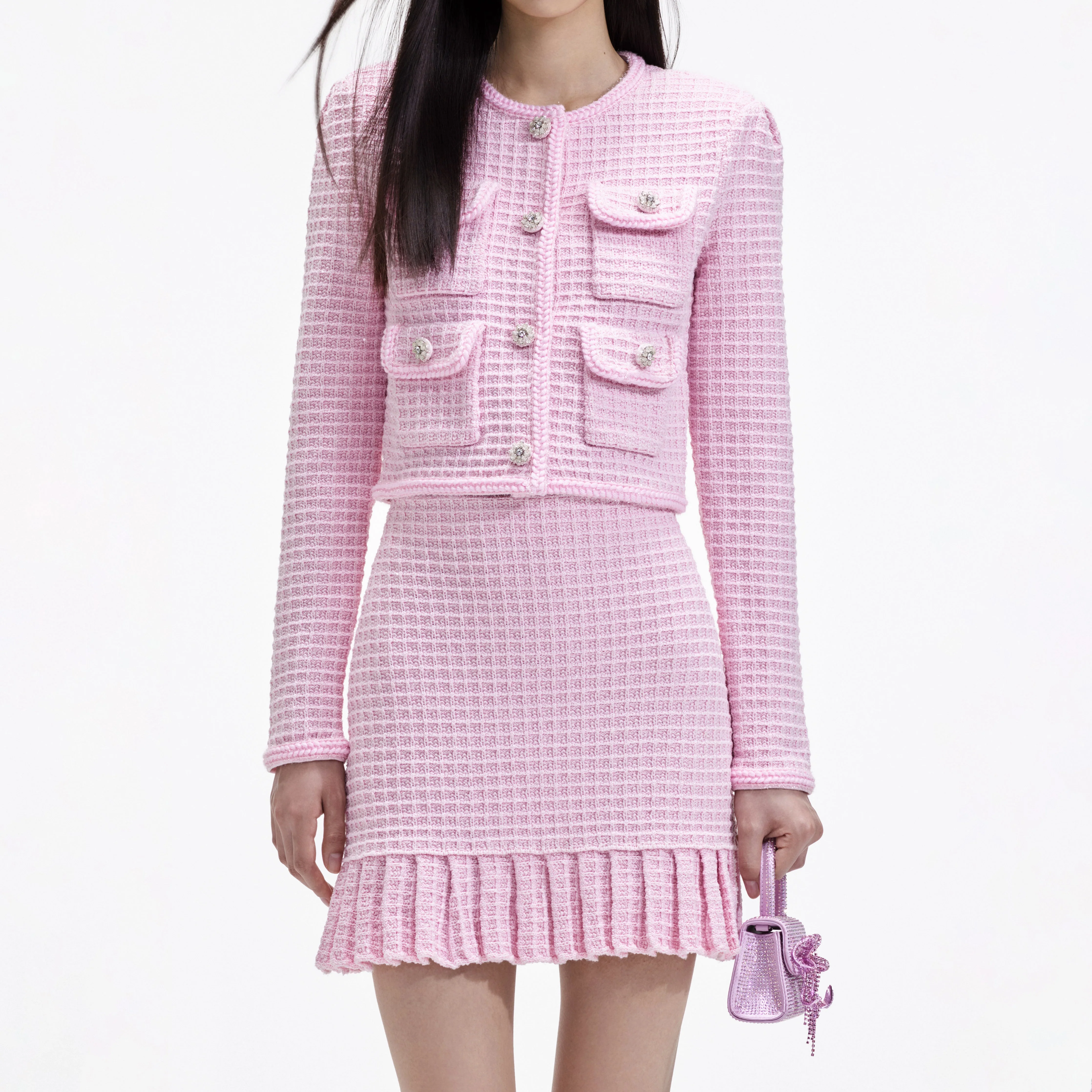 Pink Sequin Textured Knit Jacket - Image 4