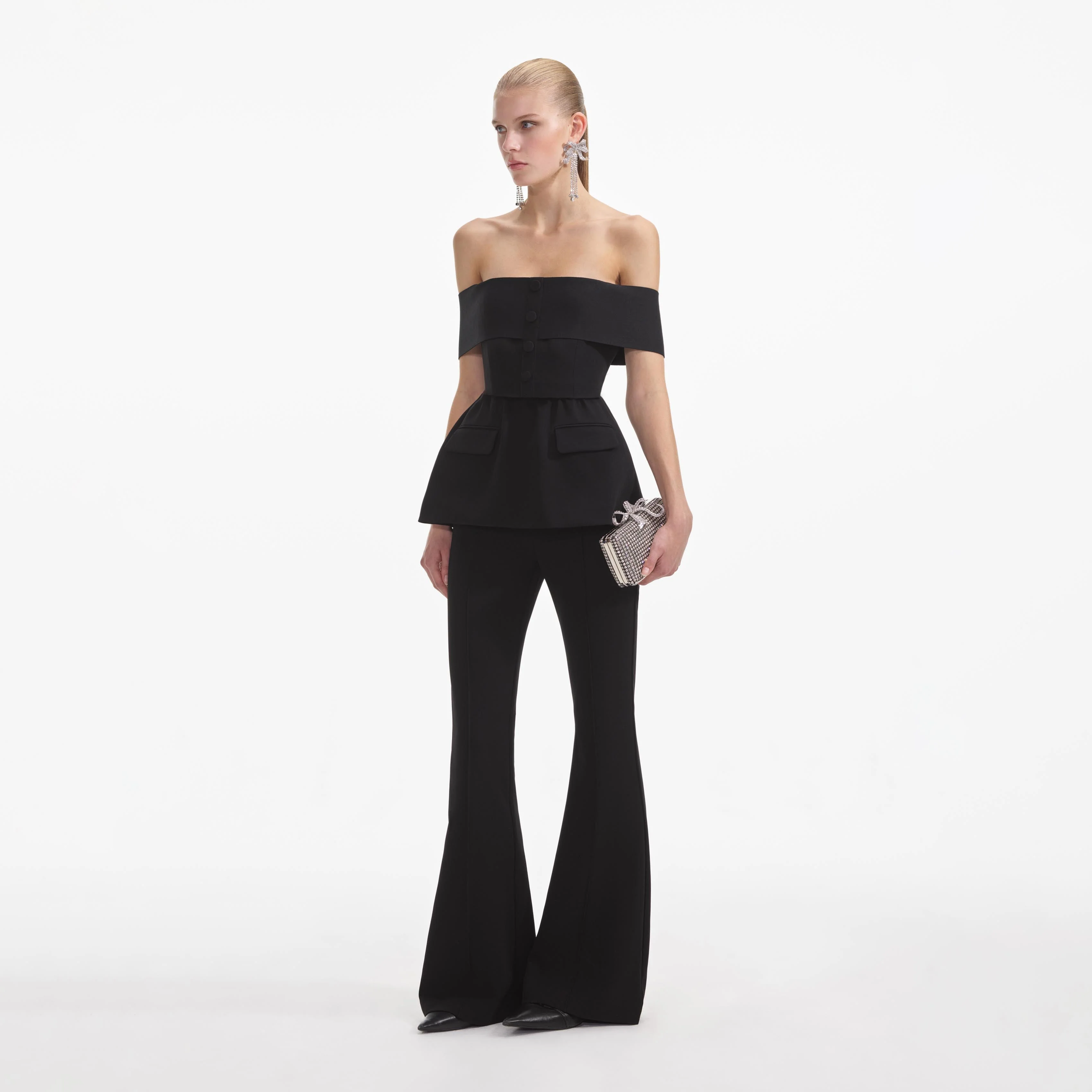 Black Crepe Off Shoulder Jumpsuit - Image 2