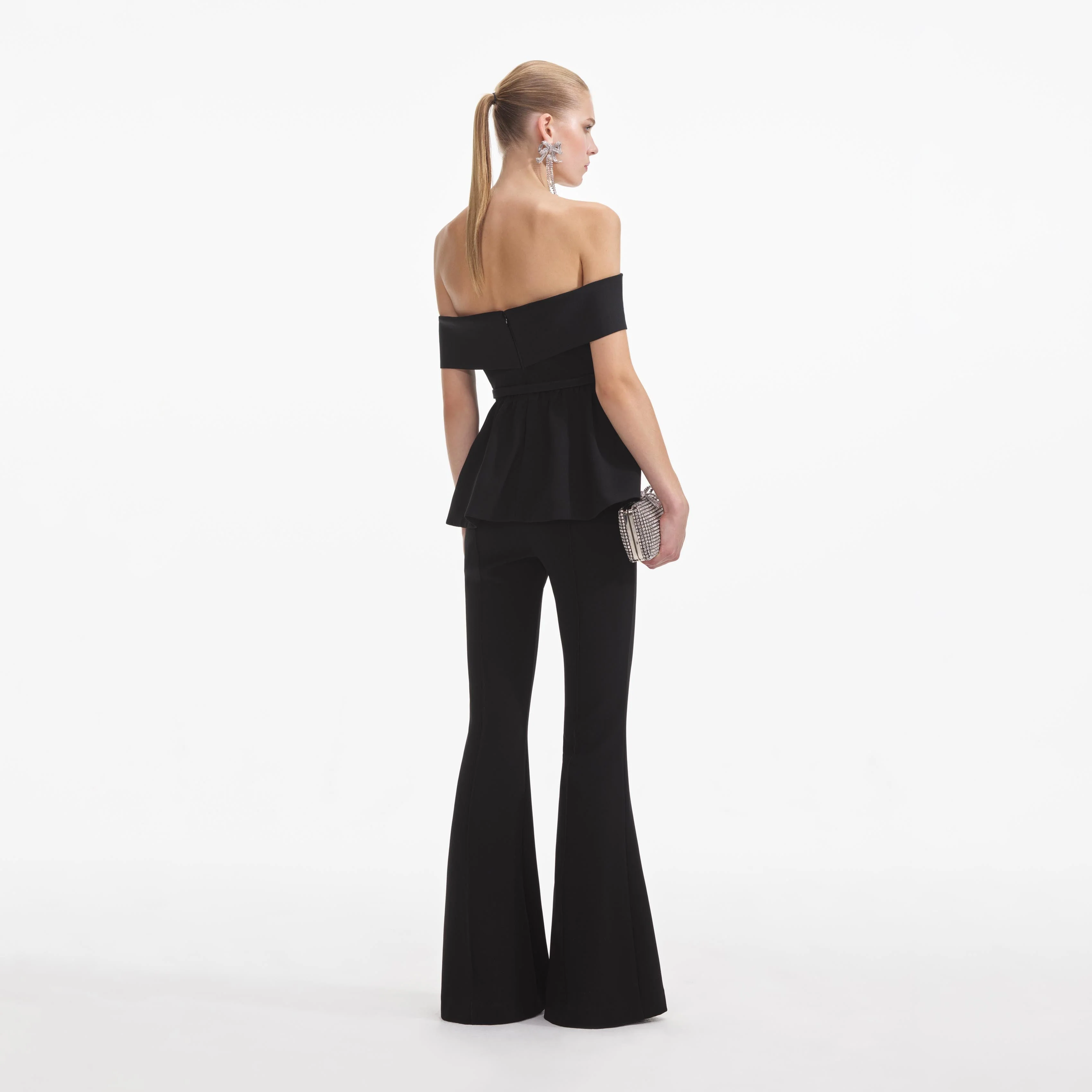 Black Crepe Off Shoulder Jumpsuit - Image 3