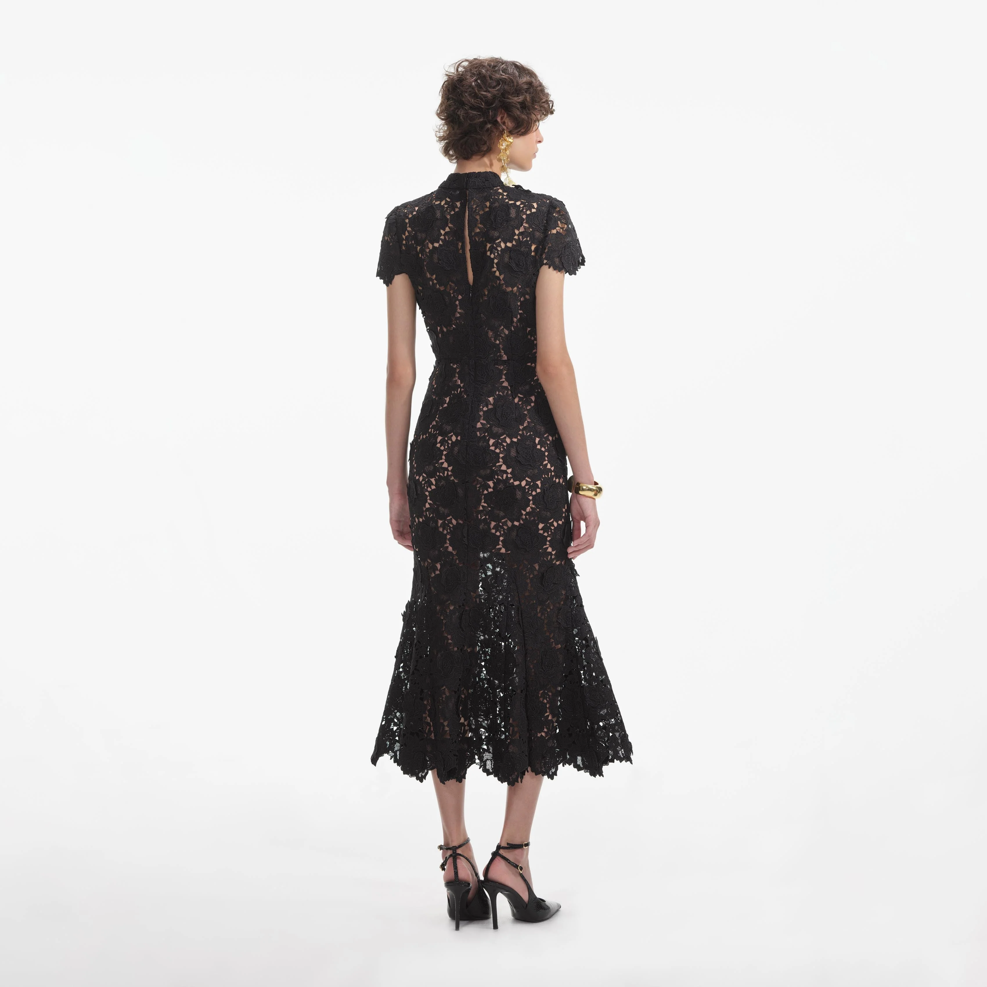 Black Flower Lace Midi Dress - Image 3