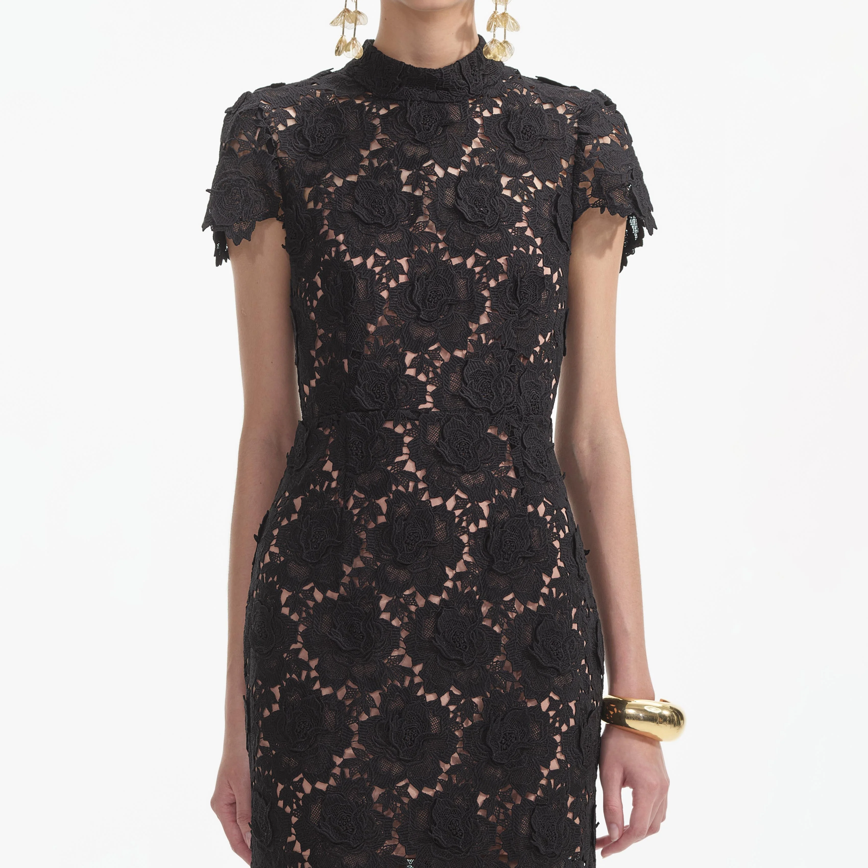 Black Flower Lace Midi Dress - Image 4
