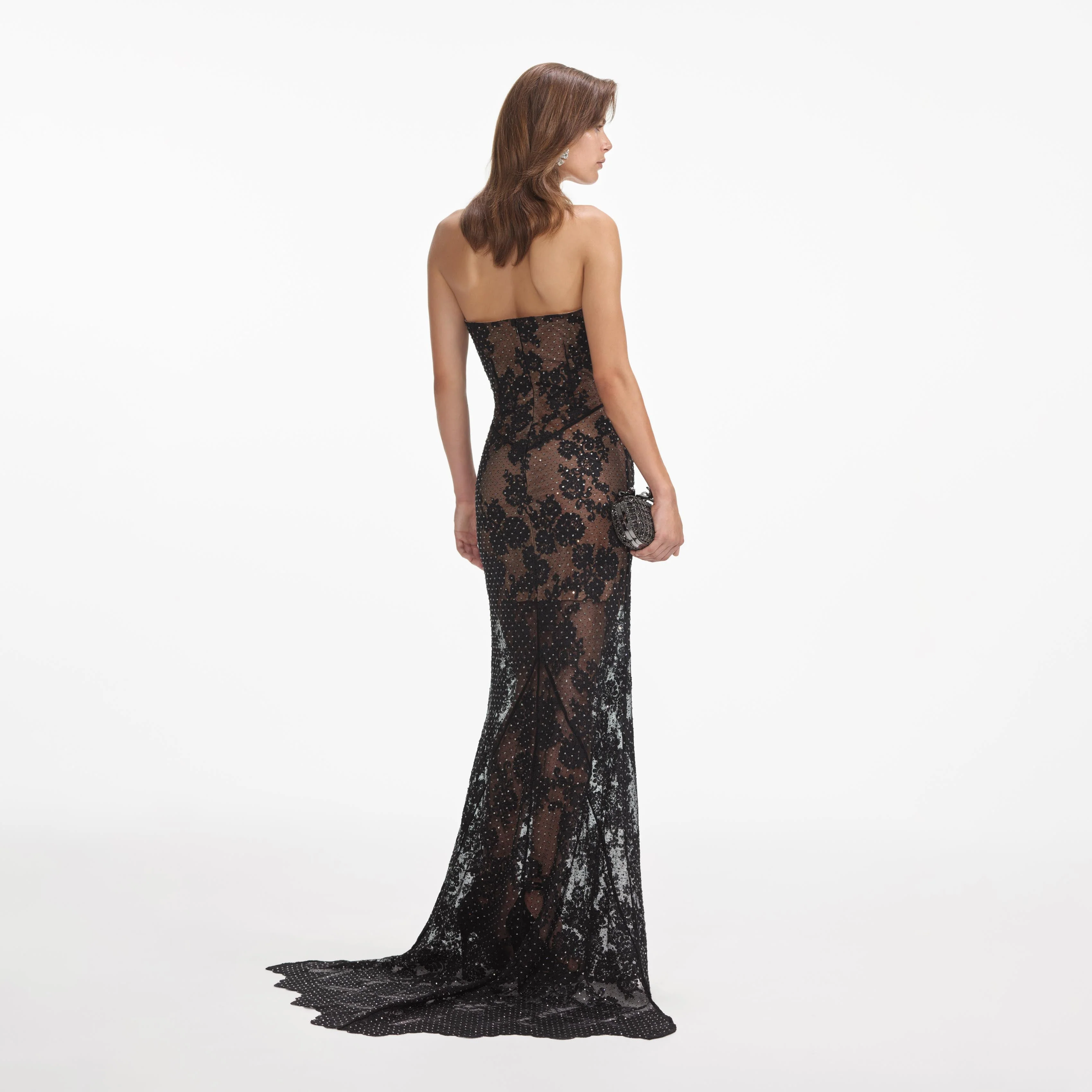 Black Rhinestone Lace Bandeau Maxi Dress - Image 3