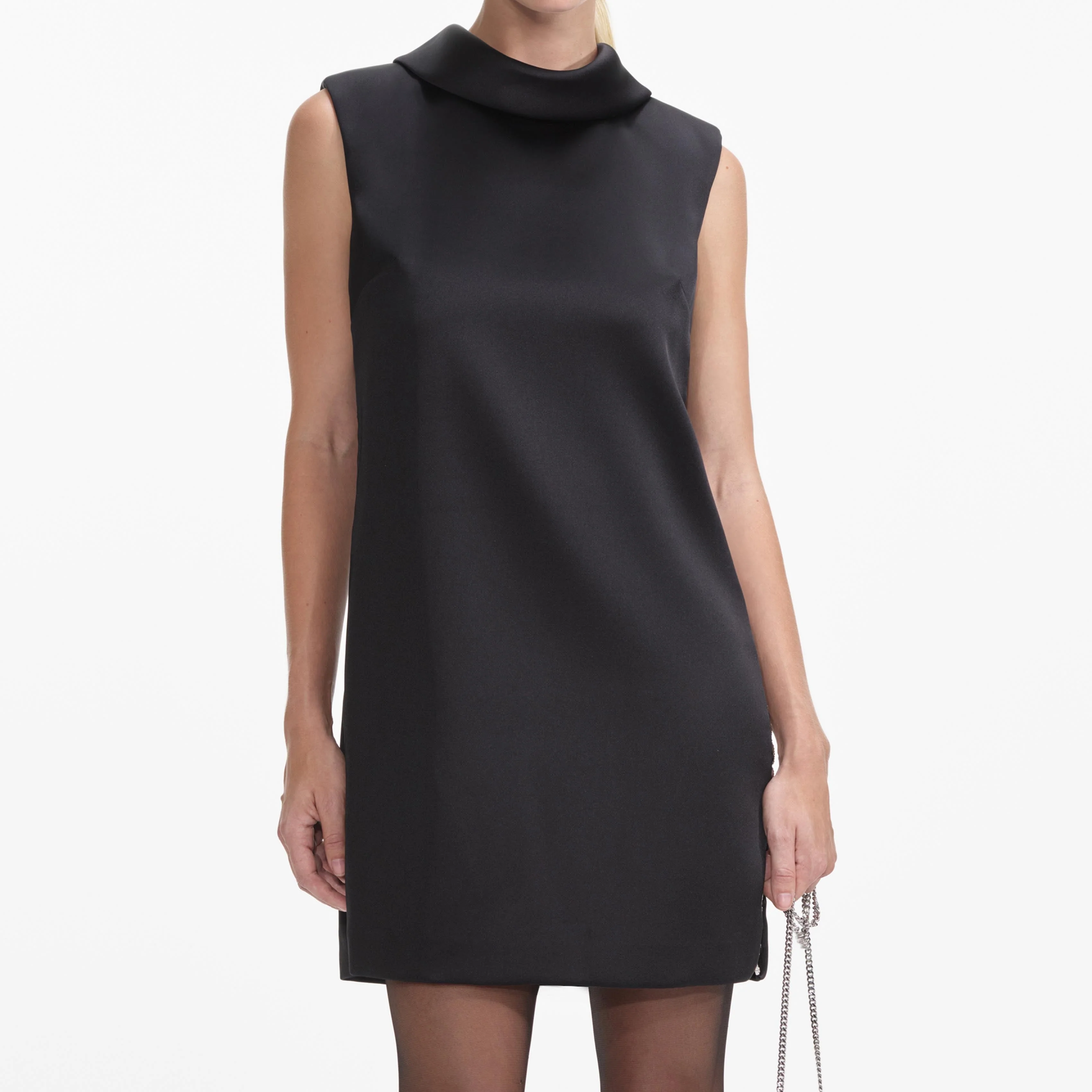 Black Satin Chain Detail Mini Dress - Image 4