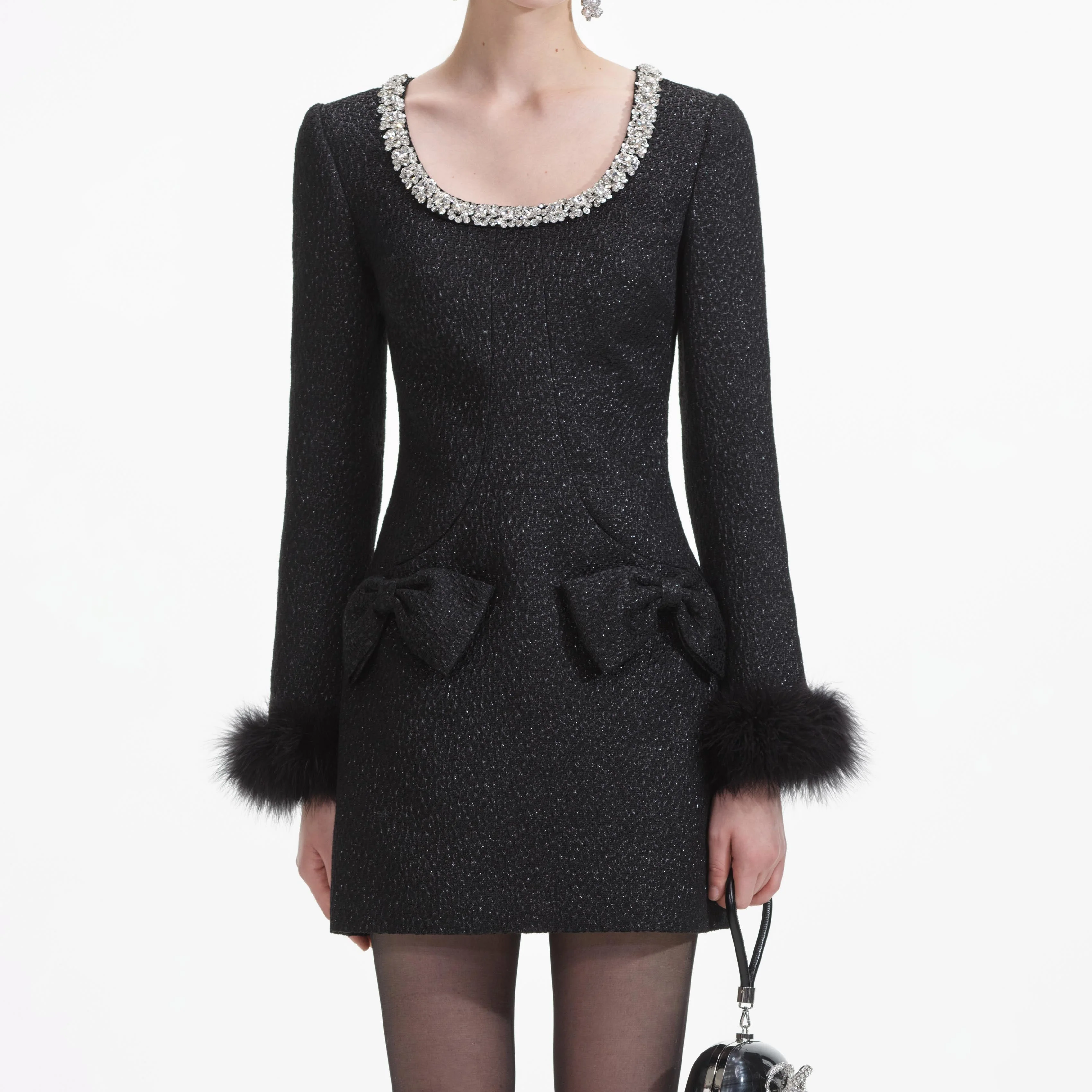 Black Textured Metallic Mini Dress - Image 4