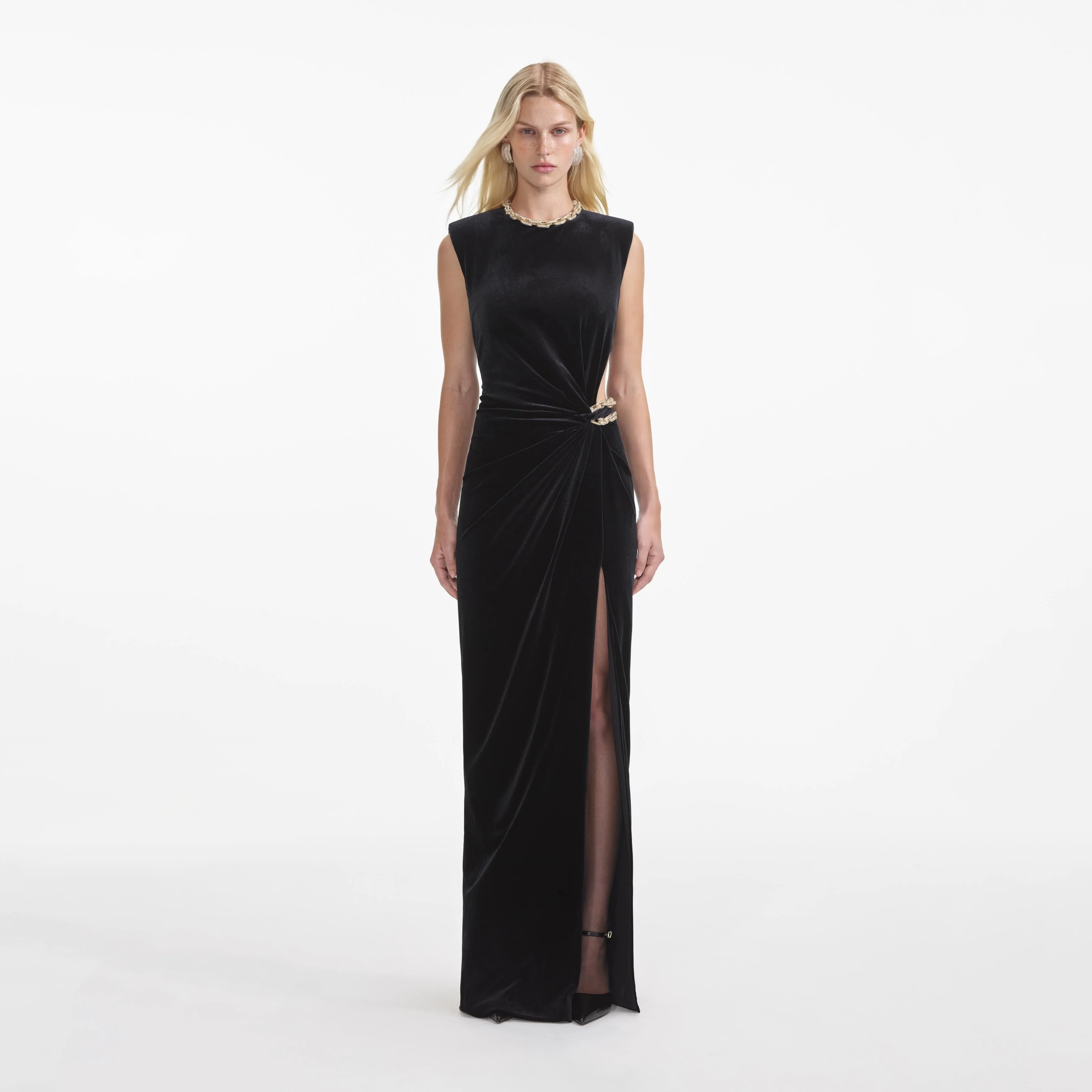 Black Velvet Embellished Maxi Dress