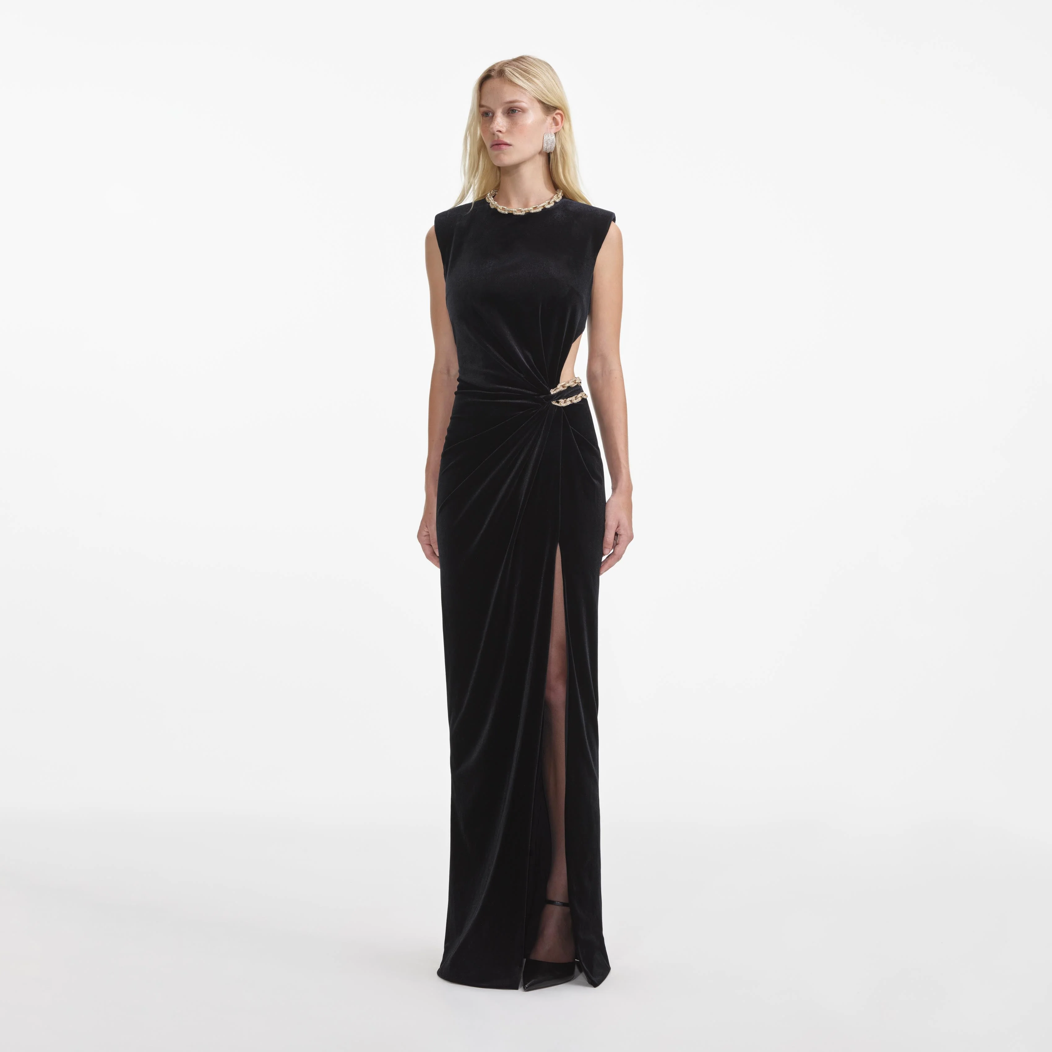 Black Velvet Embellished Maxi Dress - Image 2