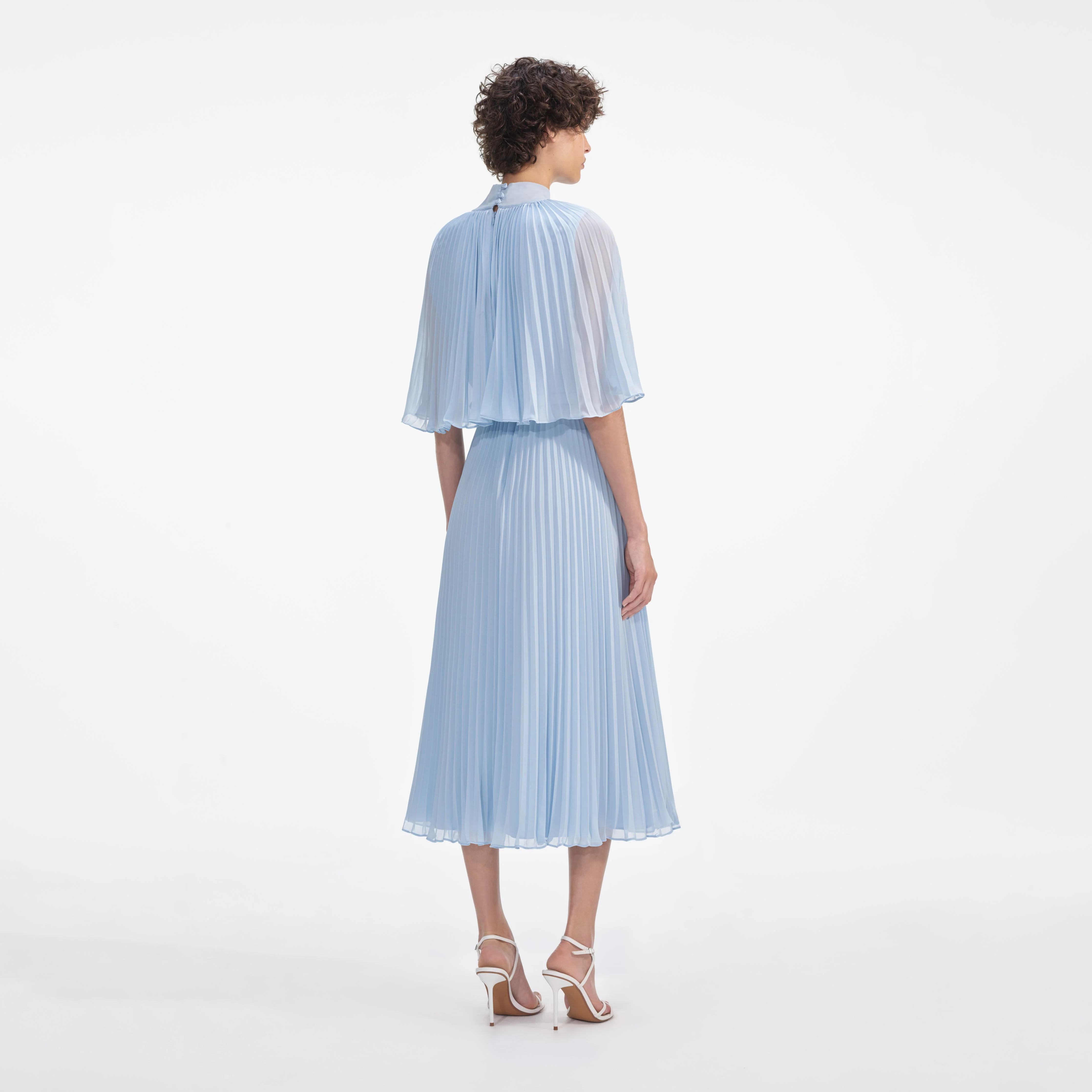 Blue Chiffon Cape Midi Dress - Image 3