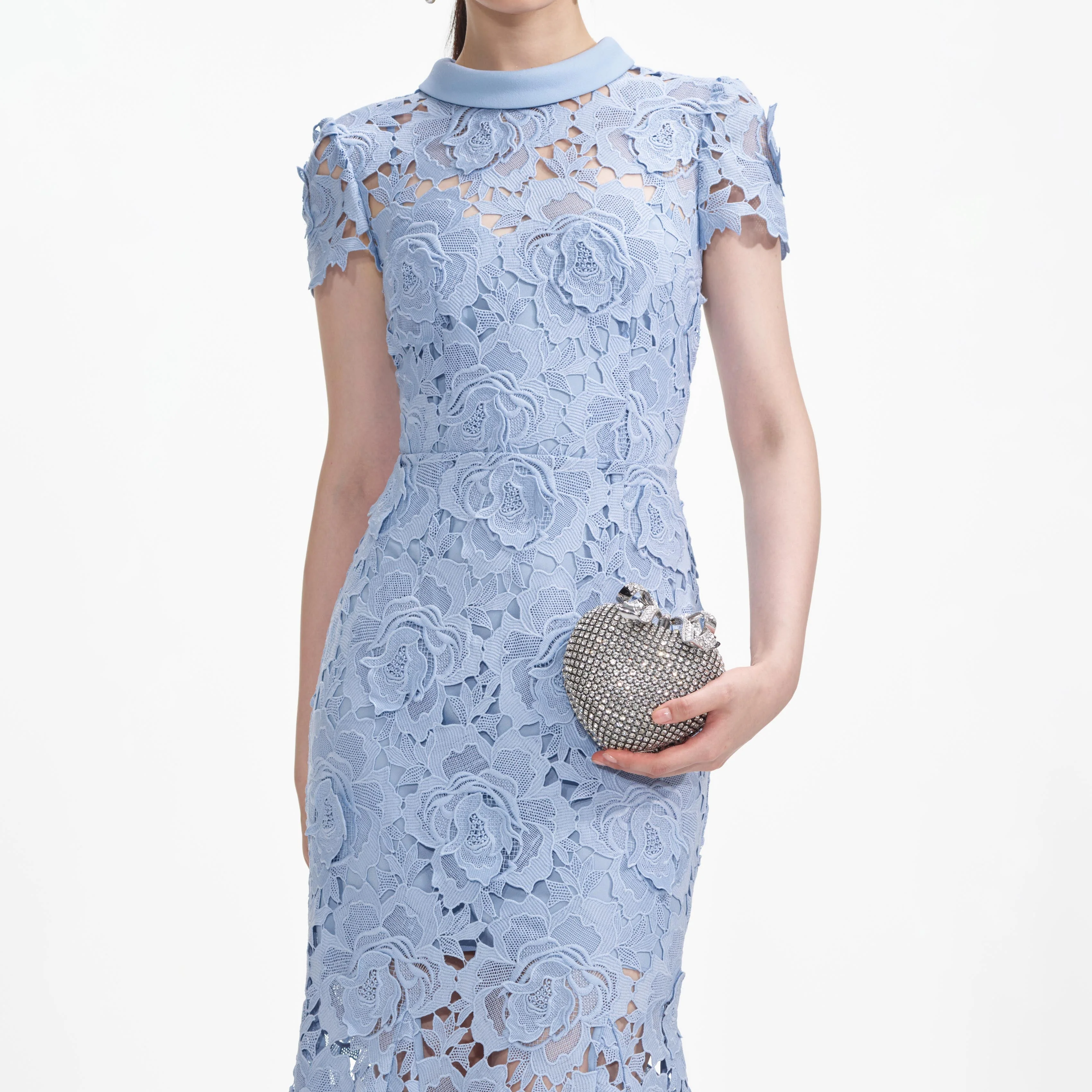 Blue Flower Lace Contrast Collar Midi Dress - Image 4