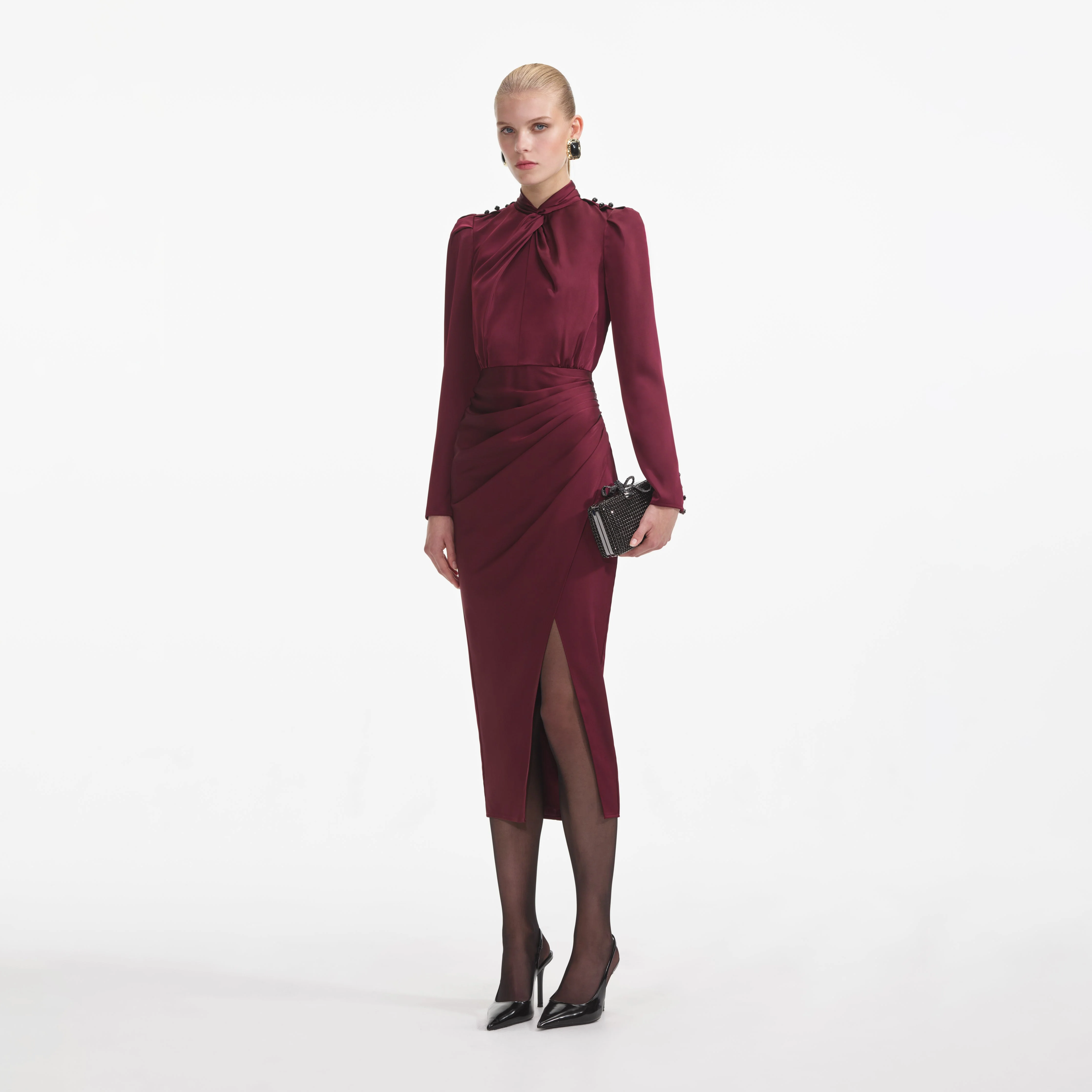 Burgundy Satin Midi Dress - Image 2