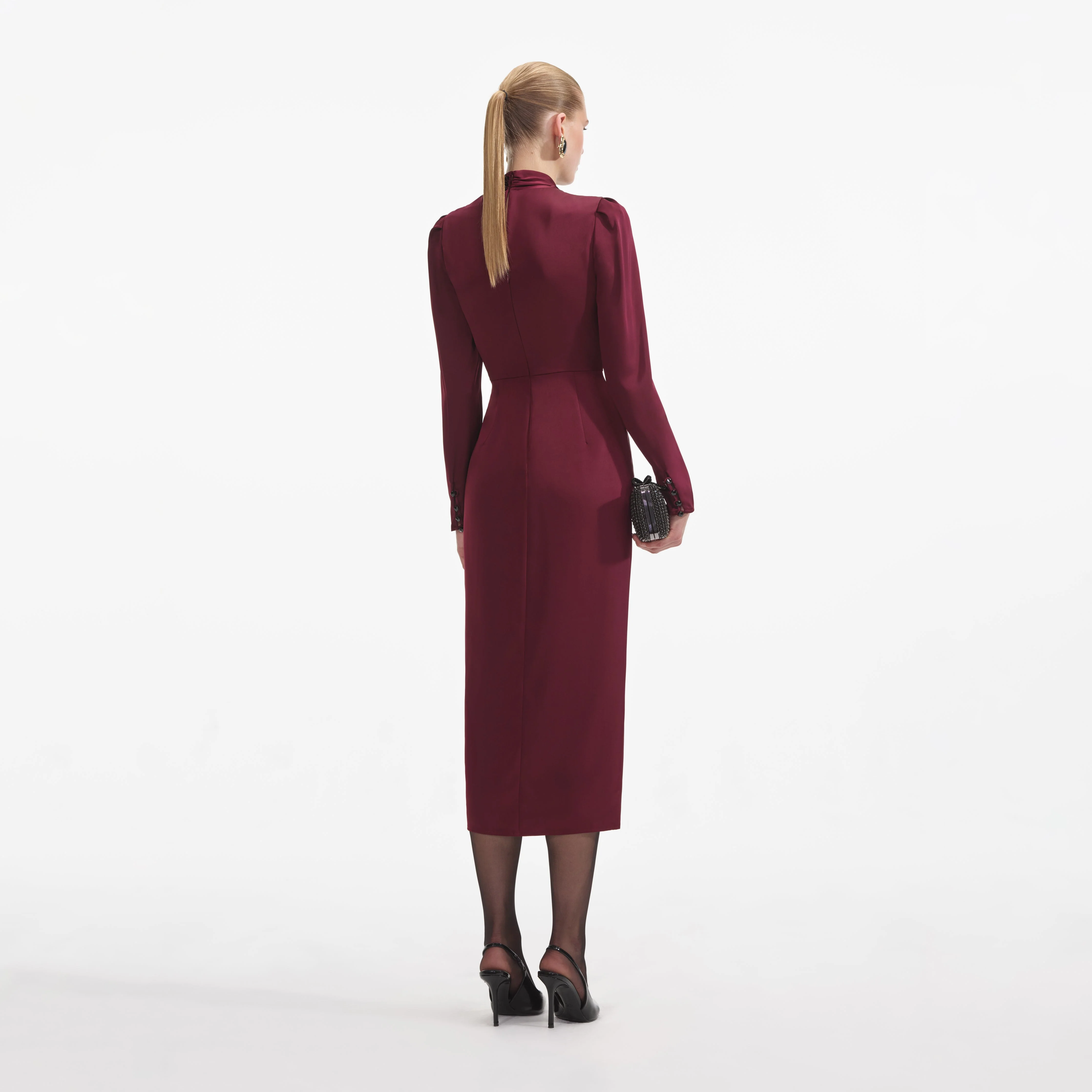Burgundy Satin Midi Dress - Image 3
