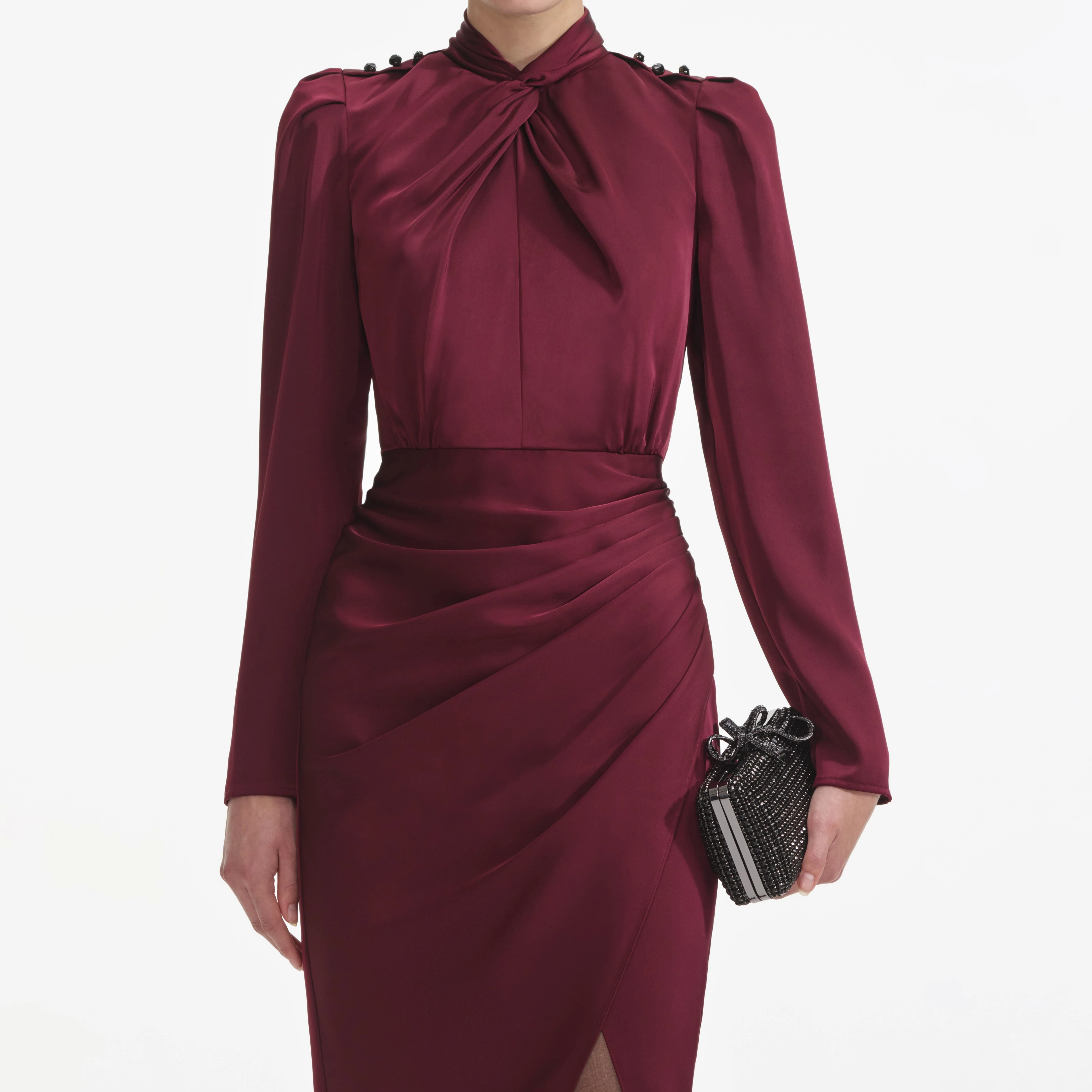 Burgundy Satin Midi Dress - Image 4