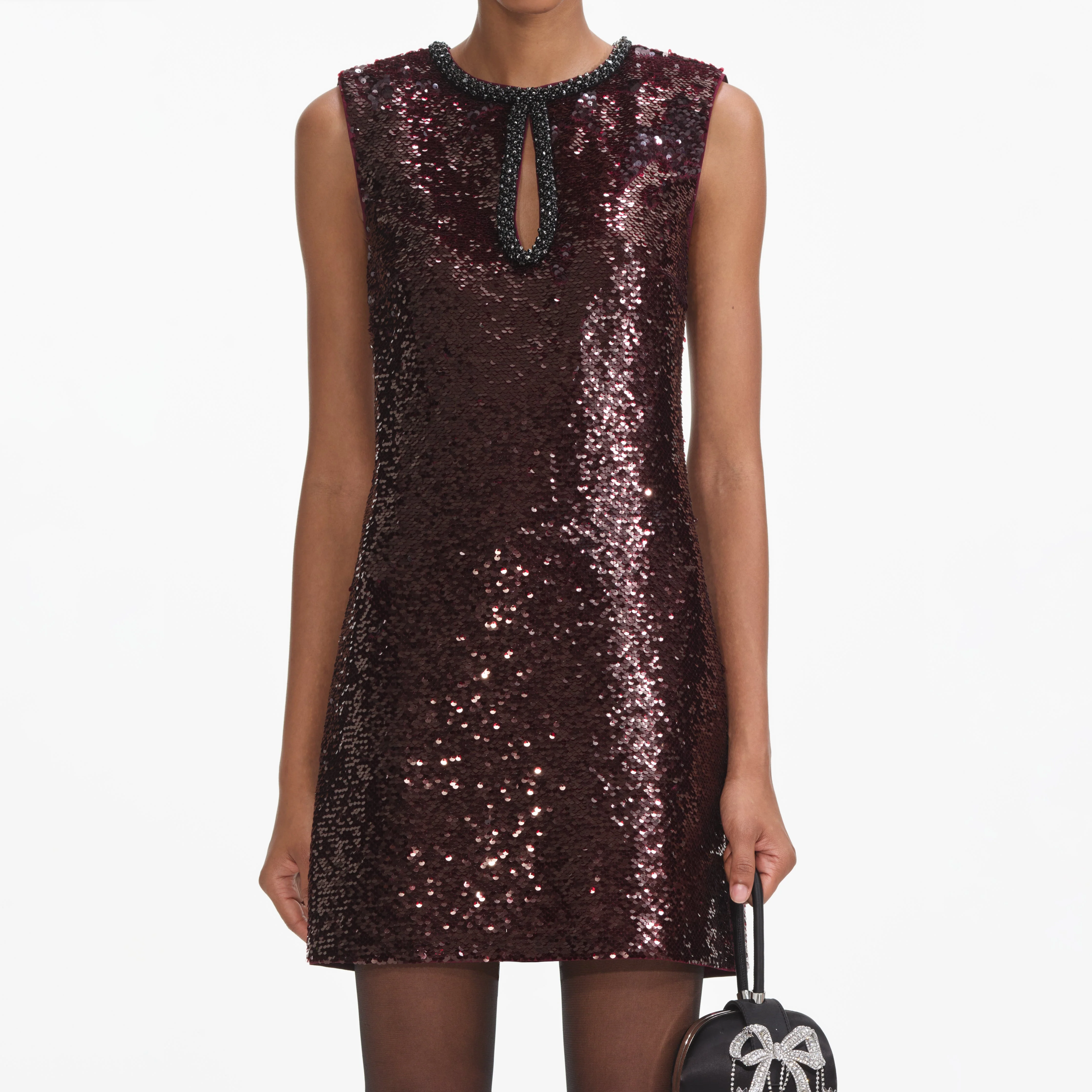 Burgundy Sequin Mini Dress - Image 4