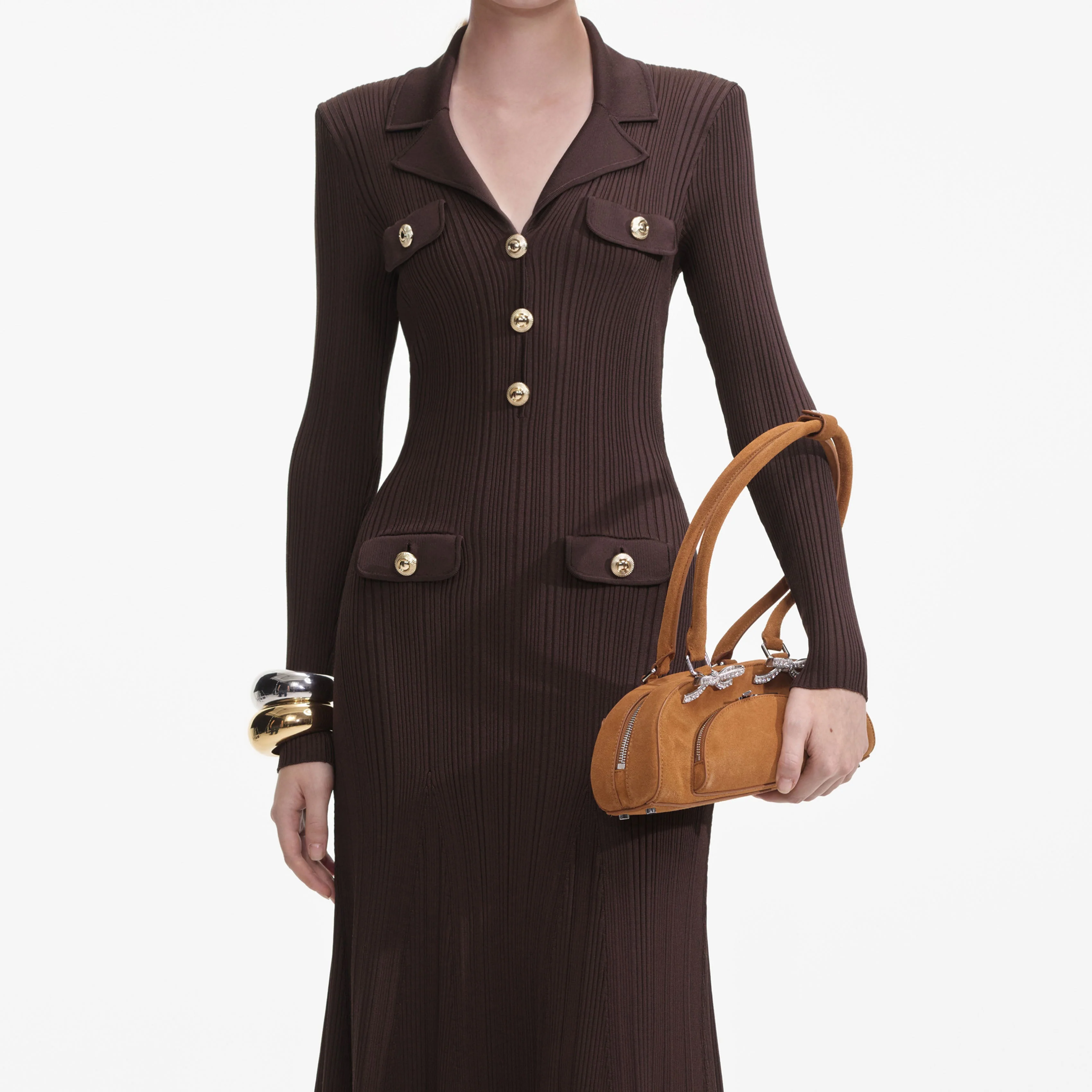 Brown Viscose Rib Knit Midi Dress - Image 4