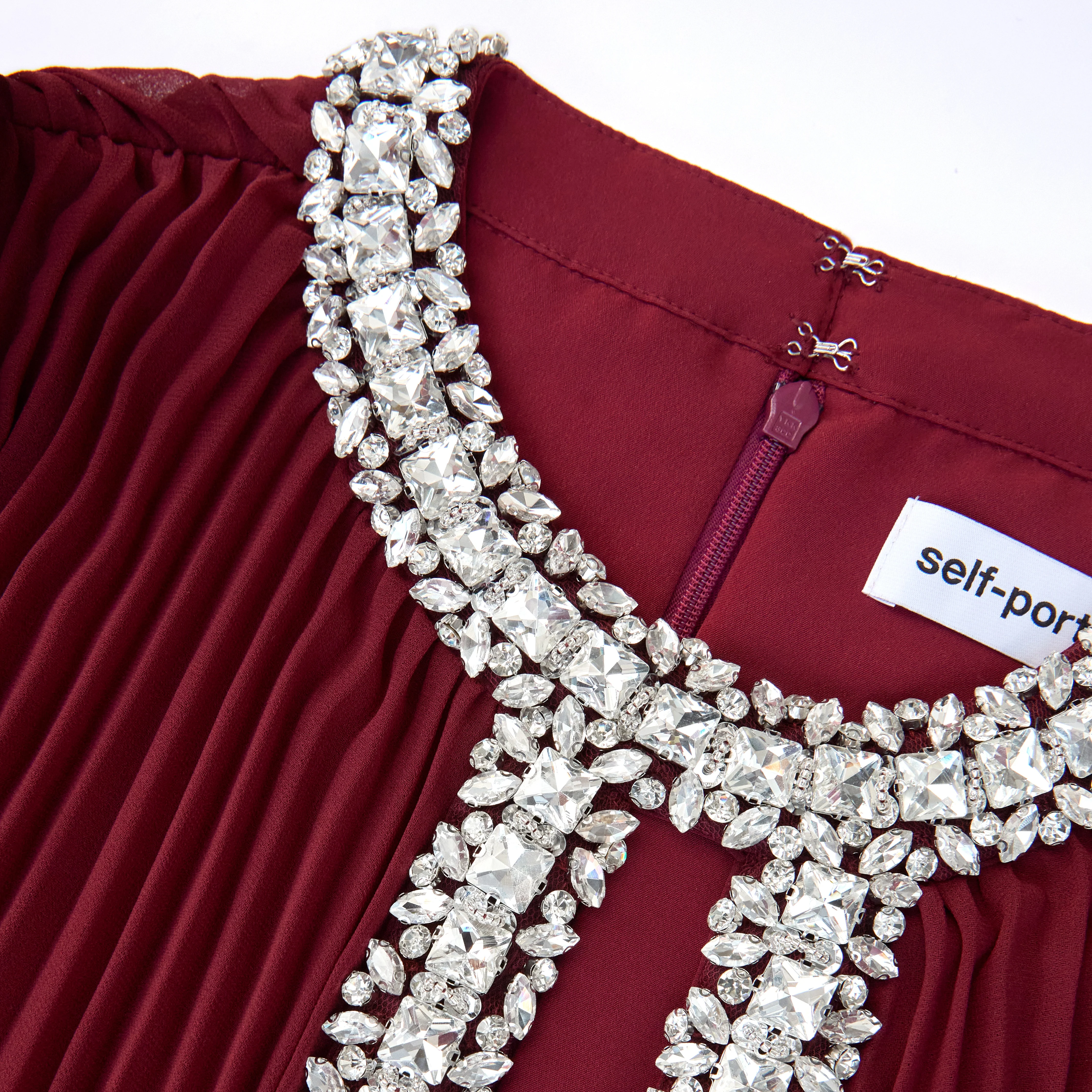 Burgundy Chiffon Feather Midi Dress - Image 5